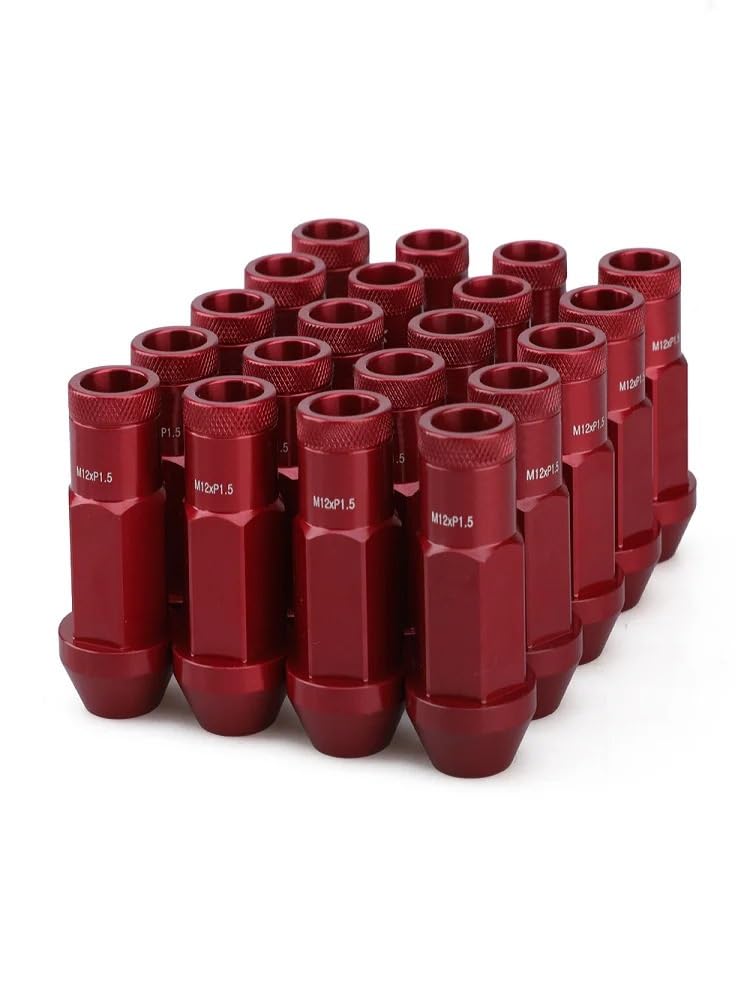 Stile Radmuttern Arbeit 20 STÜCKE Anti-Diebstahl 7075 Geschmiedete Aluminiumlegierung Radsicherungsmuttern Länge 50mm M12 * 1,5 M12 * 1,25 Hex 19mm Aftermarke(Red,M12x1.5) von PGVXEM
