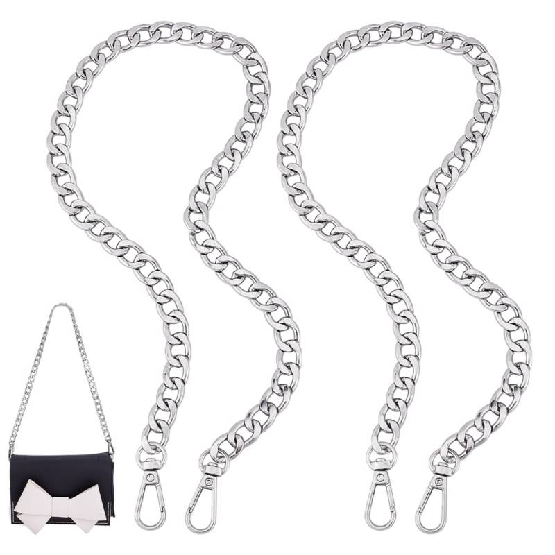 PH PandaHall 2 Stück 60cm Taschenkettenersatz Silberner Flacher Kettenriemen Mit Drehverschlüssen Handtaschenkettenriemen Metalltaschenriemen Für Tragetaschen Geldbörsen Handtaschen von PH PandaHall