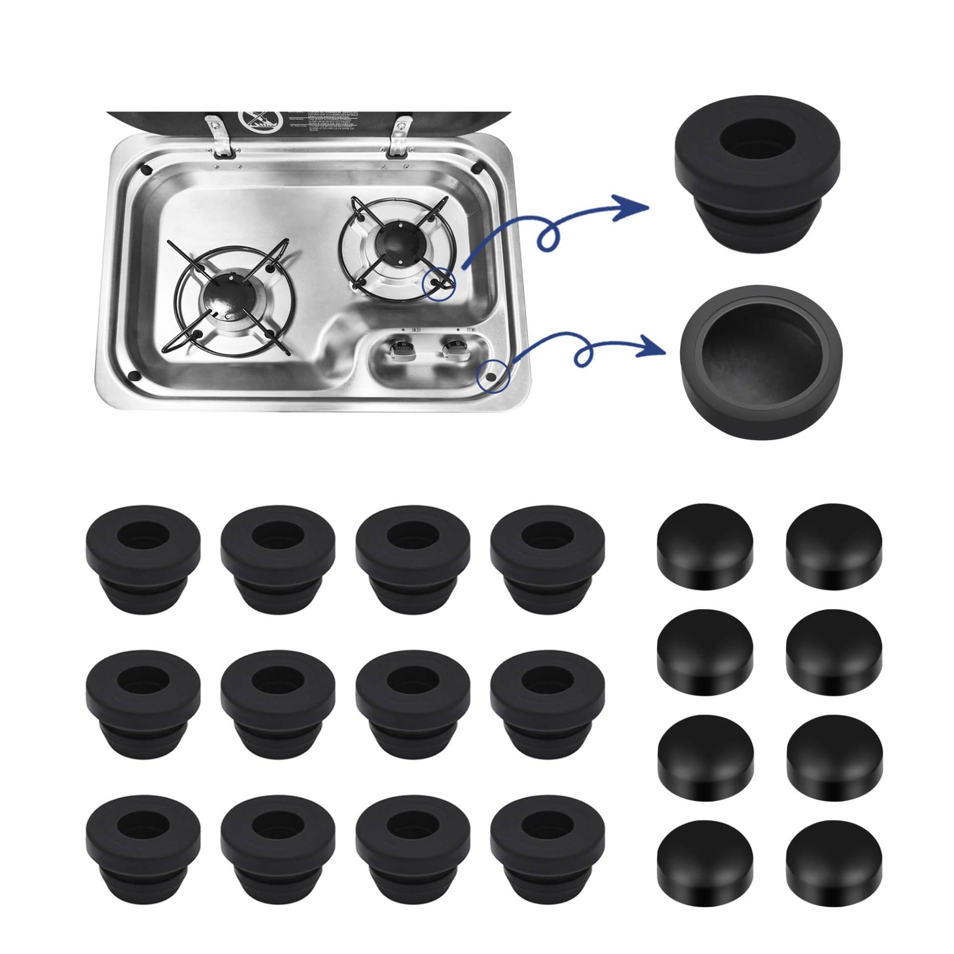 PHATRIP 12 Stück Topfträgergummis und 8 Stück Abdeckkappen,Rostgummifüe, Schutzgummidurchführungen für Wohnmobilkocher Kompatibel mit 5 mm Stangen von Smev PHATRIP 12 Stück Topfträgergummis und 8 Stück Abdeckkappen,Rostgummifüe, Schutzgummidurchführungen für Wohnmobilkocher Kompatibel mit 5 mm Stangen von Smev von PHATRIP