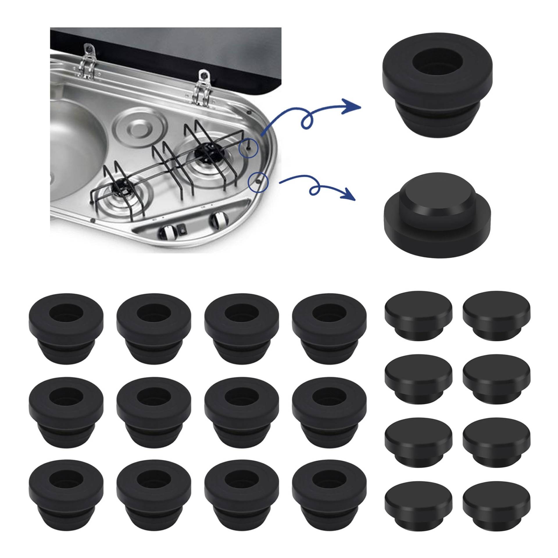 PHATRIP 12 Stück Topfträgergummis und 8 Stück Gummistopfen,Rostgummifüe, Schutzgummidurchführungen für Wohnmobilkocher Kompatibel mit 5 mm Stangen von Smev PHATRIP 12 Stück Topfträgergummis und 8 Stück Gummistopfen,Rostgummifüe, Schutzgummidurchführungen für Wohnmobilkocher Kompatibel mit 5 mm Stangen von Smev von PHATRIP