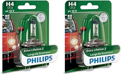 PHILIPS 12342LLECOB1 LongLife EcoVision H4 Scheinwerferlampe 12342LLECOB1, 1er Blister (Packung mit 2) von PHILIPS
