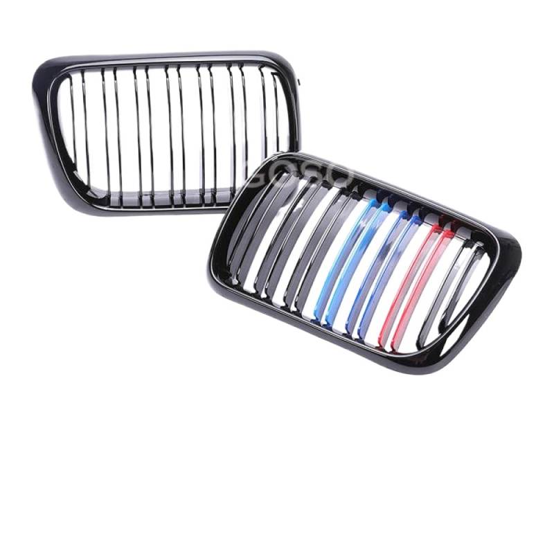 Matte Schwarze vordere Stoßfänger -Kühlergrillersatz Kompatibel mit 1997 1998 1999 3 Serie E36 LCI Racing Style Air Einlassgrills(Dual M Design) von PHOVYAFI