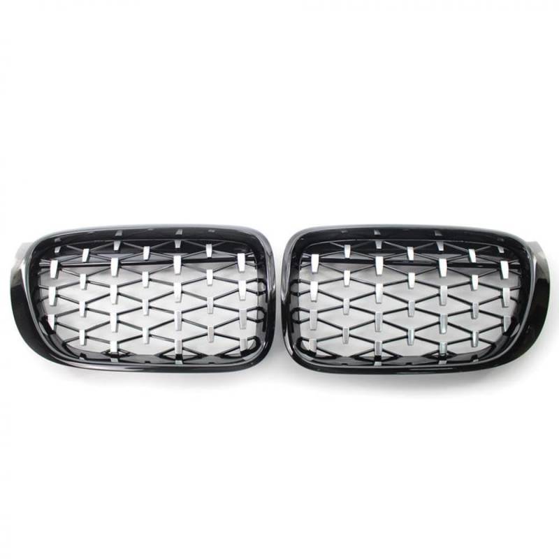 Renngrills im Diamantstil Kompatibel mit vordere Kühlergrill kompatibel mit F25 F26 X3 X4 -Modellen von 2014 bis 2018(Silver and Black) von PHOVYAFI