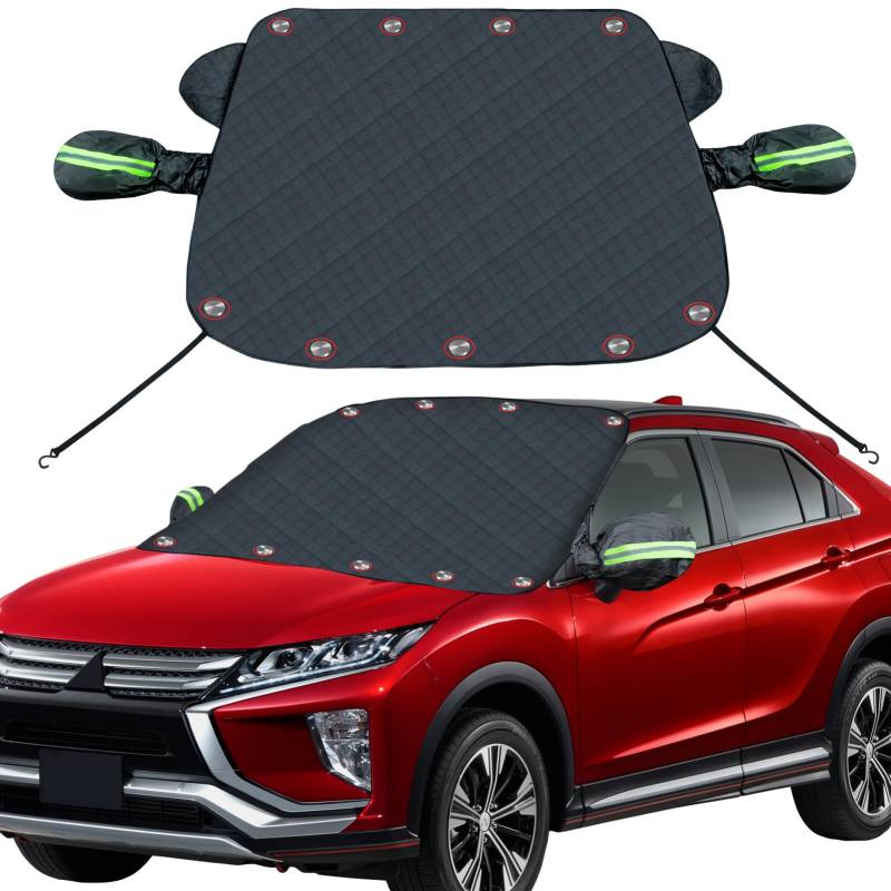 PHYLES Windschutzscheibenabdeckung, Scheibenabdeckung Auto Winter,Frontscheibenabdeckung Anti-Frost und Sonnenschutz,Auto Frostschutz Abdeckung mit Magnet und Festem Riemenhaken von PHYLES