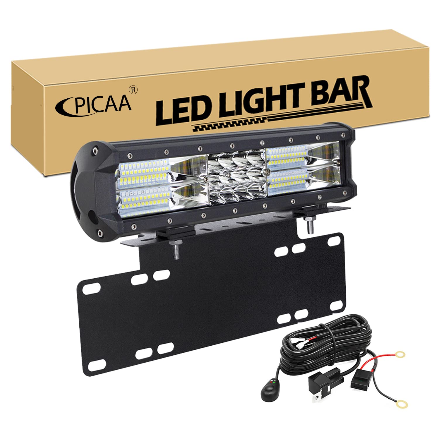 PICAA 12 Zoll 180W LED Lightbar mit Kennzeichenhalterung 12V Kabelbaum Kit, 3 Rows LED-Lichtleiste Arbeitsscheinwerfer Spot Flood für Auto Offroad 4x4 LKW Traktor, 6000K Weiß Wasserdicht PICAA 12 Zoll 180W LED Lightbar mit Kennzeichenhalterung 12V Kabelbaum Kit, 3 Rows LED-Lichtleiste Arbeitsscheinwerfer Spot Flood für Auto Offroad 4x4 LKW Traktor, 6000K Weiß Wasserdicht von PICAA