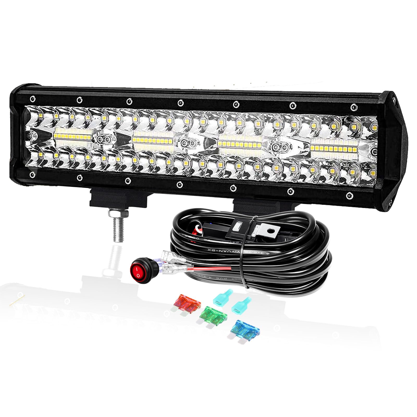 PICAA 12 Zoll 240W LED Lightbar mit Kabelbaum Kit Tri-Reihe LED Lichtbalken Arbeitsscheinwerfer 12V 6000K Weiß Wasserdicht für Auto Offroad 4x4 LKW ATV SUV von PICAA