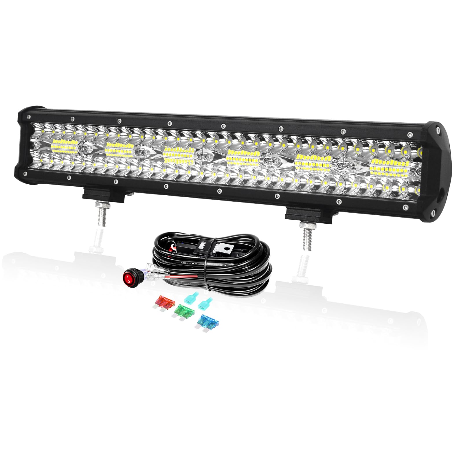 PICAA 17 Zoll 360W LED Lightbar mit Kabelbaum Kit Tri-Reihe LED Lichtbalken Arbeitsscheinwerfer 12V 6000K Weiß Wasserdicht für Auto Offroad 4x4 LKW ATV SUV von PICAA