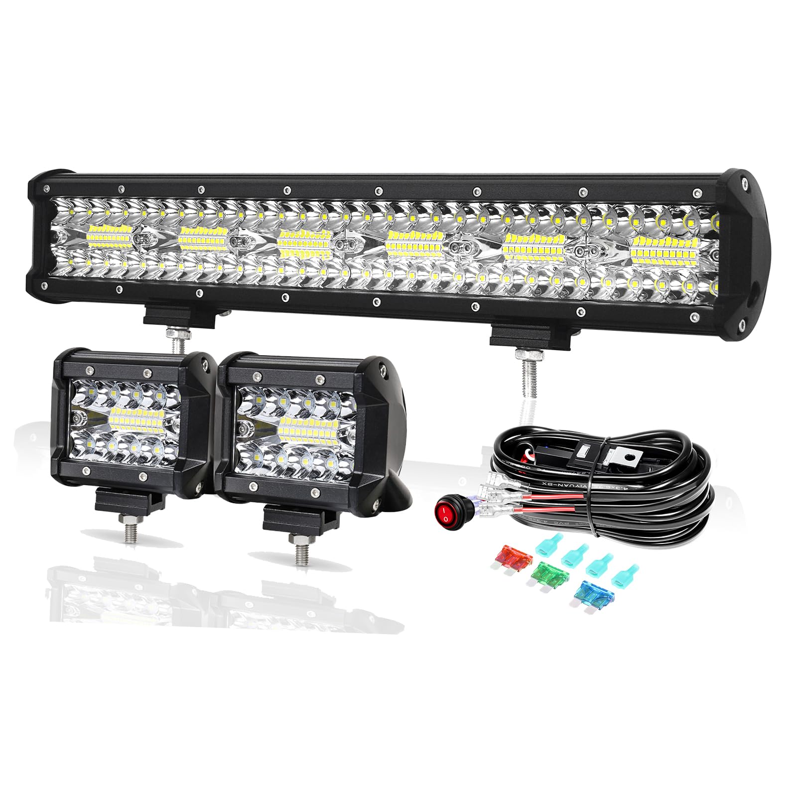 PICAA 18 Zoll 360W LED Lightbar mit 2X 4 60W Arbeitsscheinwerfer und Kabelbaum Kit, Tri-Reihen LED Lichtbalken 12V 24V Auto Offroad 4x4 Led Zusatzscheinwerfer Scheinwerfer PICAA 18 Zoll 360W LED Lightbar mit 2X 4 60W Arbeitsscheinwerfer und Kabelbaum Kit, Tri-Reihen LED Lichtbalken 12V 24V Auto Offroad 4x4 Led Zusatzscheinwerfer Scheinwerfer von PICAA