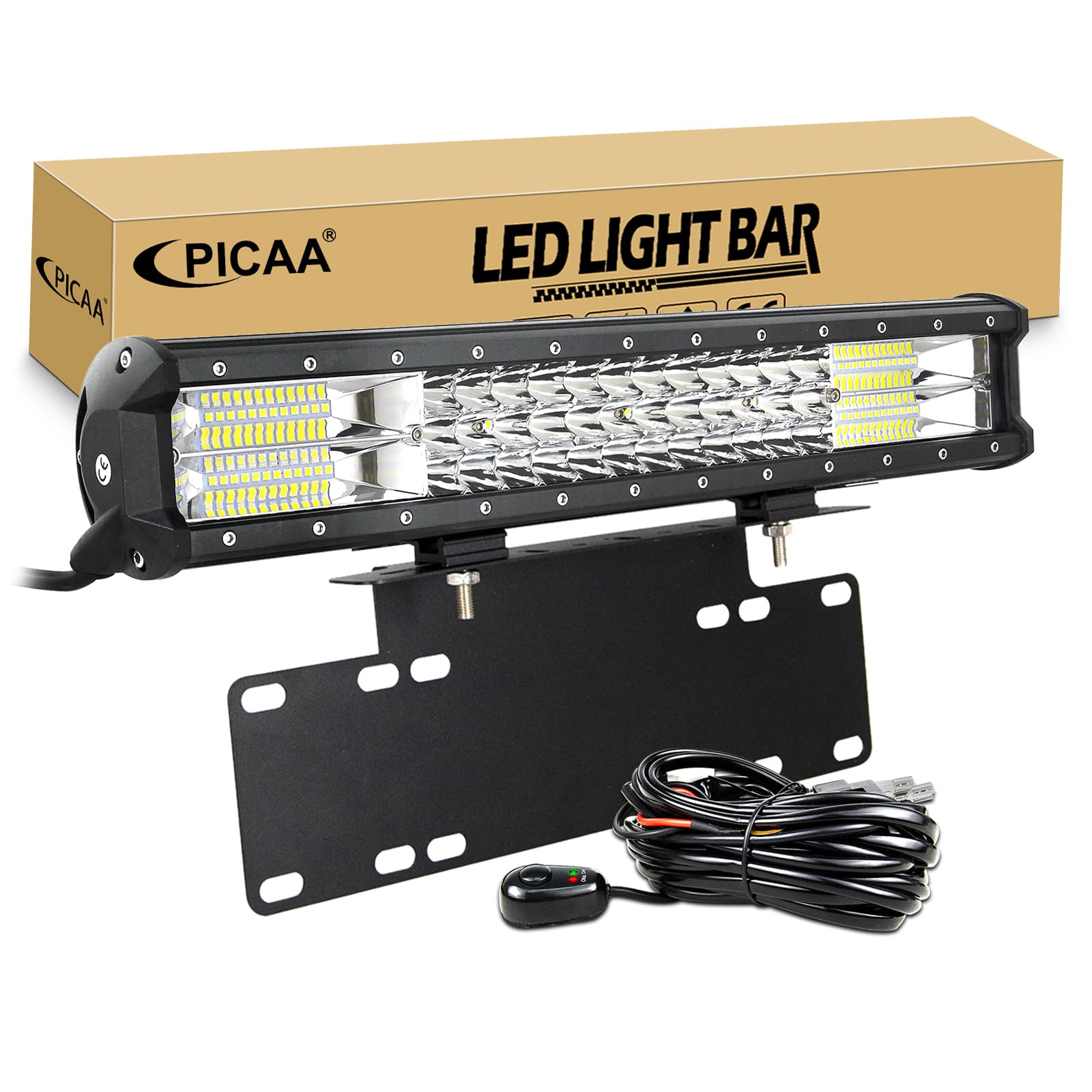 PICAA 18 Zoll 252W LED Lightbar mit Kennzeichenhalterung 12V Kabelbaum Kit, 3 Rows LED-Lichtleiste Arbeitsscheinwerfer Spot Flood für Auto Offroad 4x4 LKW Traktor, 6000K Weiß Wasserdicht PICAA 18 Zoll 252W LED Lightbar mit Kennzeichenhalterung 12V Kabelbaum Kit, 3 Rows LED-Lichtleiste Arbeitsscheinwerfer Spot Flood für Auto Offroad 4x4 LKW Traktor, 6000K Weiß Wasserdicht von PICAA