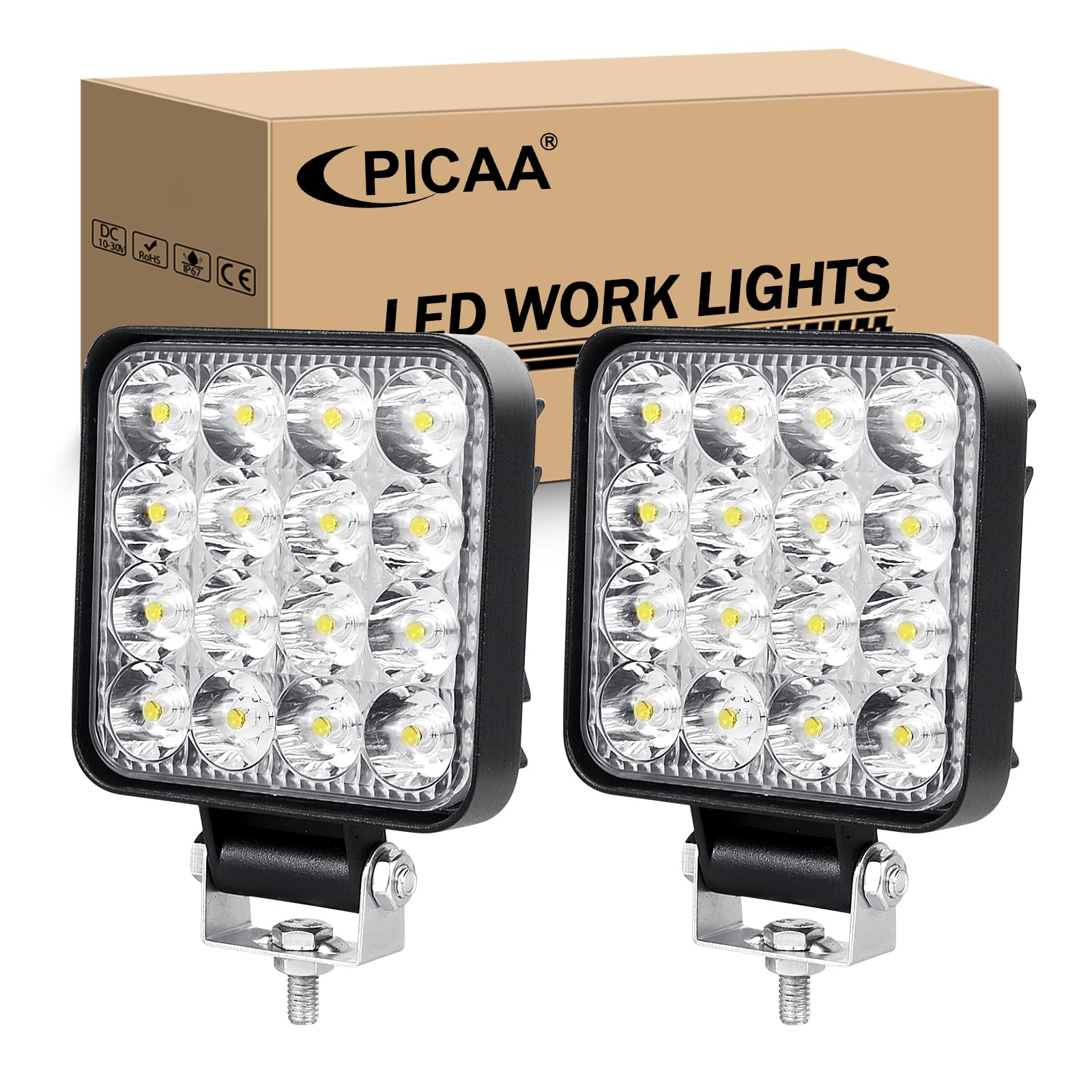 PICAA 2 Stücke Mini 3.3 Zoll LED Arbeitsscheinwerfer 48W Spotlicht Led Lightbar Auto Offroad 4X4 Traktor LKW 12V 24V 6000K Weiß Zusatzscheinwerfer von PICAA