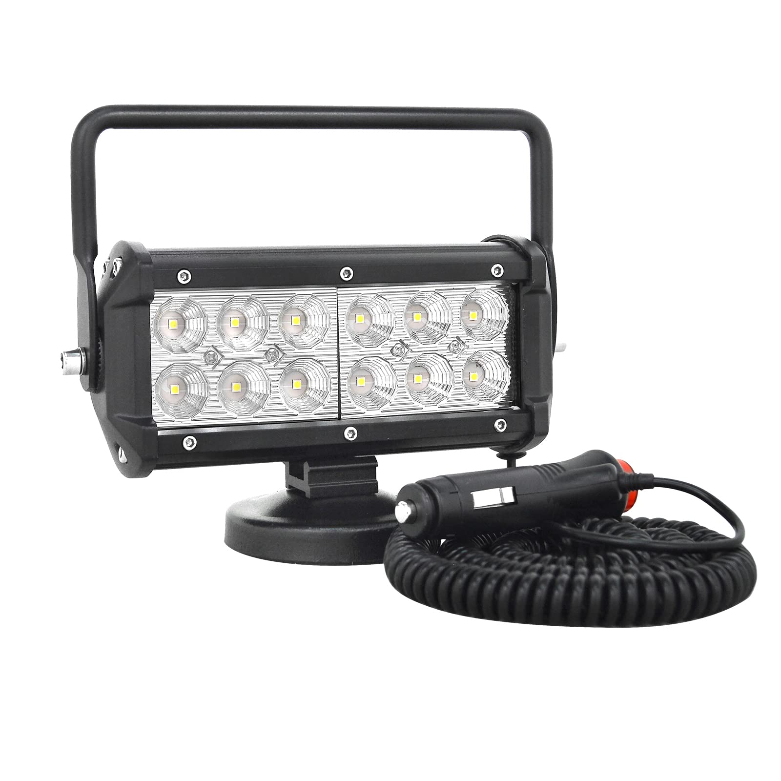 PICAA 1tlg 7 Zoll LED Arbeitsscheinwerfer mit Magnetfuß, 36W Led Flutlicht Lightbar Auto Offroad 4x4 LKW Traktor 12V 24V Zusatzscheinwerfer von PICAA