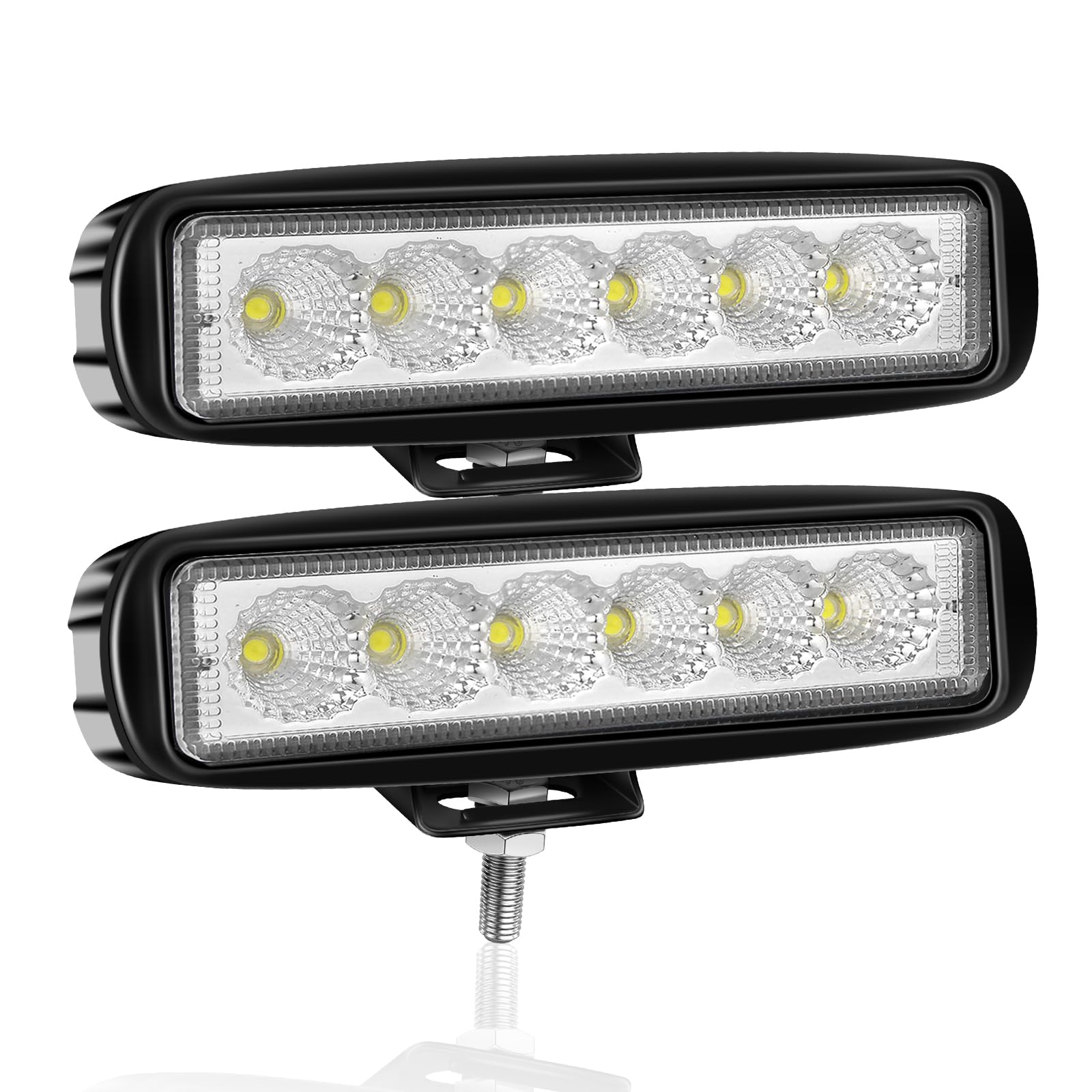 PICAA 2 Stücke 6 Zoll 18W LED Arbeitsscheinwerfer, Flut Strahl 12V 24V 6000K Weiß Led Nebelscheinwerfer für Auto Offroad 4X4 Traktor LKW von PICAA