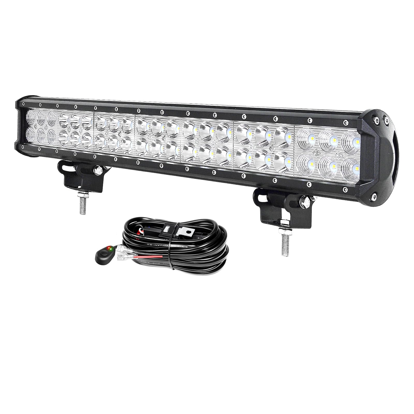 PICAA 20 Zoll 126W LED Lightbar Auto 12V Mit Kabelbaum Led Lichtbalken Arbeitsscheinwerfer Bar 6000K Weiß Wasserdicht für Offroad LKW 4WD 4x4 SUV KFZ UTE ATV von PICAA