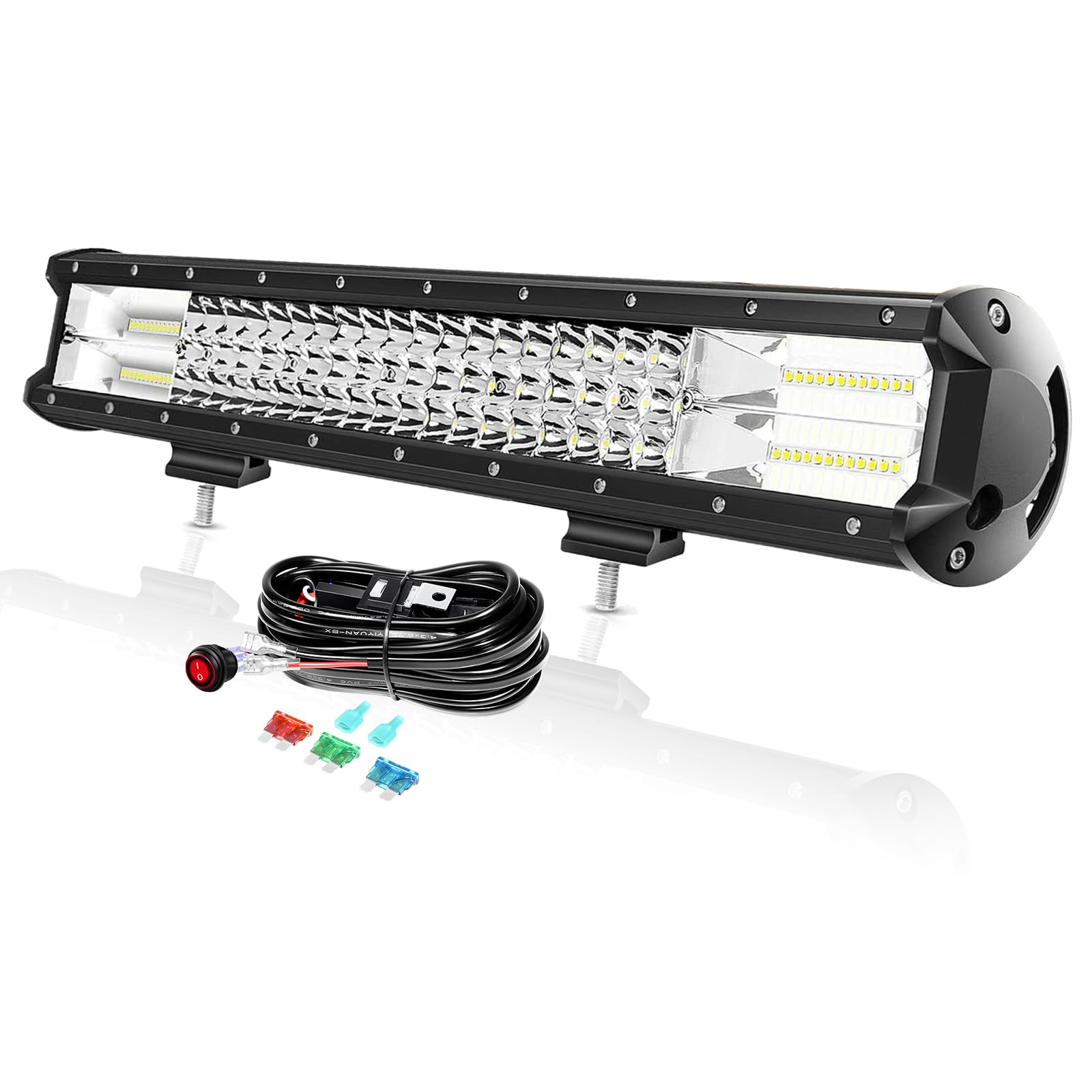 PICAA 20 Zoll 288W LED Lightbar mit Kabelbaum Kit, Tri-Reihen LED Arbeitsscheinwerfer Lichtbalken 12V 24V Auto Offroad 4x4 Zusatzscheinwerfer Flutlicht Spotlight von PICAA