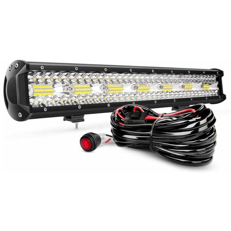 PICAA 20 Zoll 420W LED Lightbar mit Kabelbaum Kit Tri-Reihe LED Lichtbalken Arbeitsscheinwerfer 12V 6000K Weiß Wasserdicht für Auto Offroad 4x4 LKW ATV SUV von PICAA