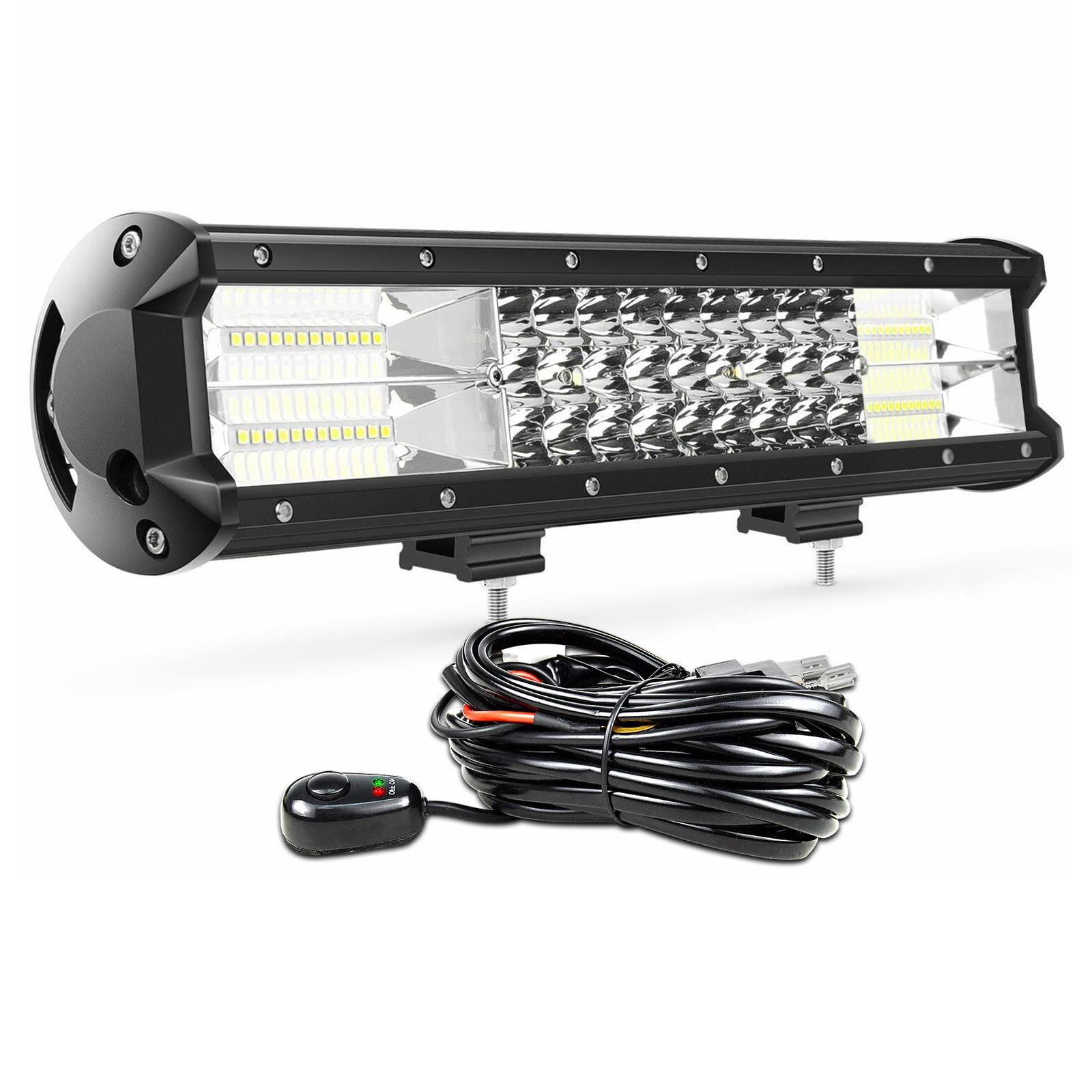 PICAA 216W 15 Zoll LED Lightbar mit Kabelbaum Kit Tri-Reihe LED Lichtbalken Arbeitsscheinwerfer 12V 6000K Wasserdicht für Auto Offroad LKW ATV UTV SUV von PICAA