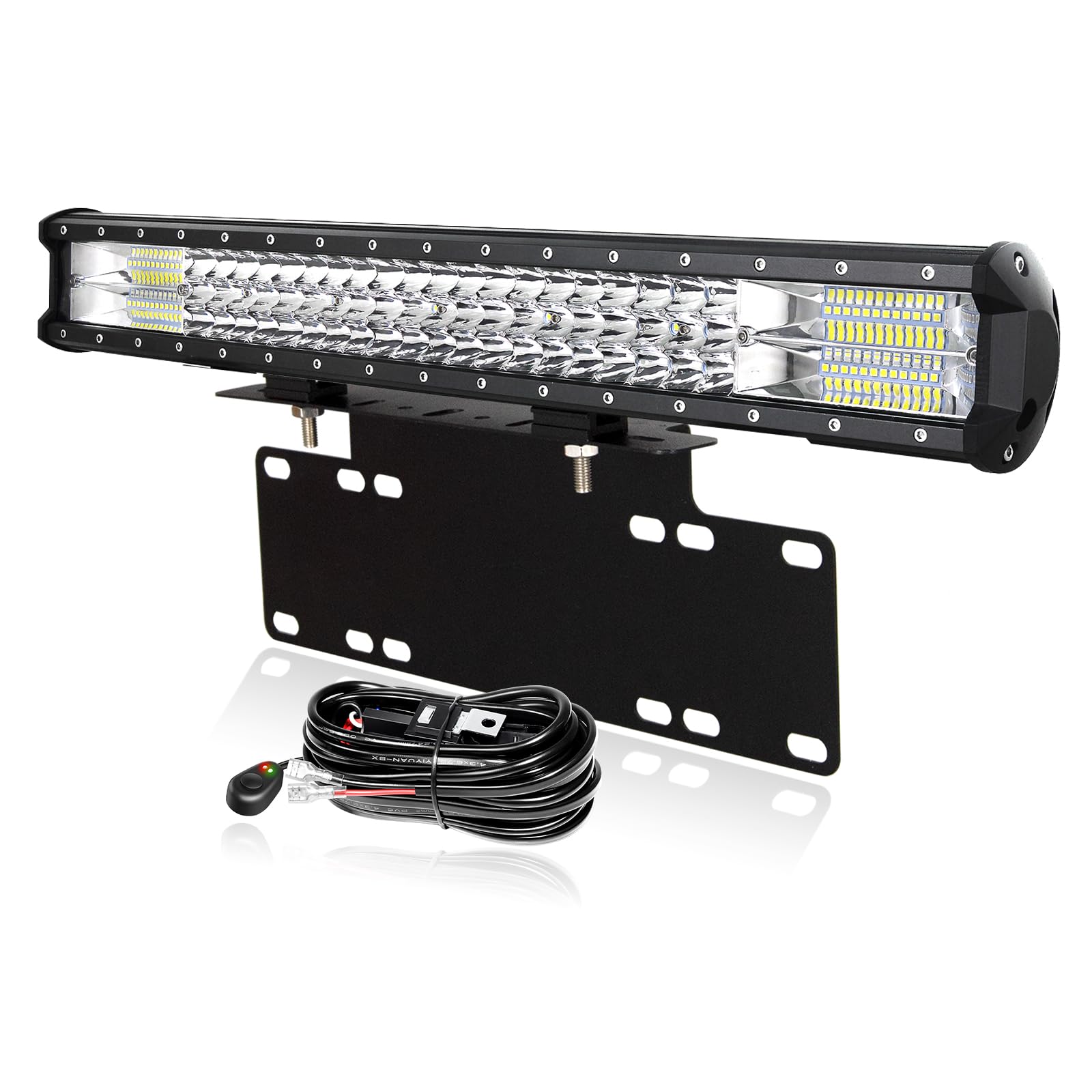 PICAA 23 Zoll 324W LED Lightbar mit Halterung 12V Kabelbaum Kit, 3 Rows LED-Lichtleiste Lichtbalken Arbeitsscheinwerfer Spot Flood für Auto Offroad 4x4 LKW Traktor, 6000K Weiß Wasserdicht von PICAA