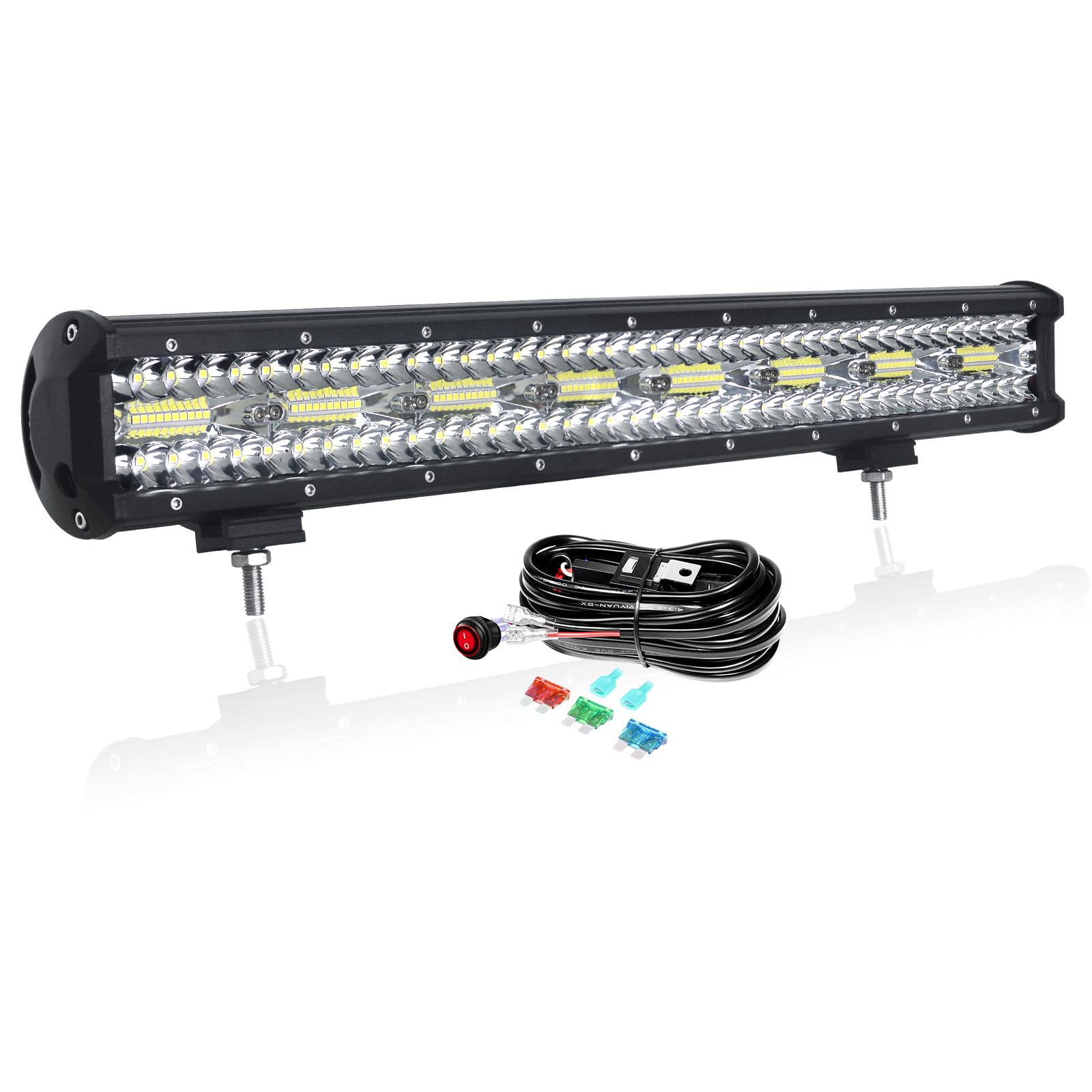 PICAA 23 Zoll 480W LED Lightbar mit Kabelbaum Kit Tri-Reihe LED Arbeitsscheinwerfer Bar Led Lichtbalken 12V 24V 6000K Weiß Wasserdicht für Auto Offroad 4x4 LKW ATV SUV PICAA 23 Zoll 480W LED Lightbar mit Kabelbaum Kit Tri-Reihe LED Arbeitsscheinwerfer Bar Led Lichtbalken 12V 24V 6000K Weiß Wasserdicht für Auto Offroad 4x4 LKW ATV SUV von PICAA