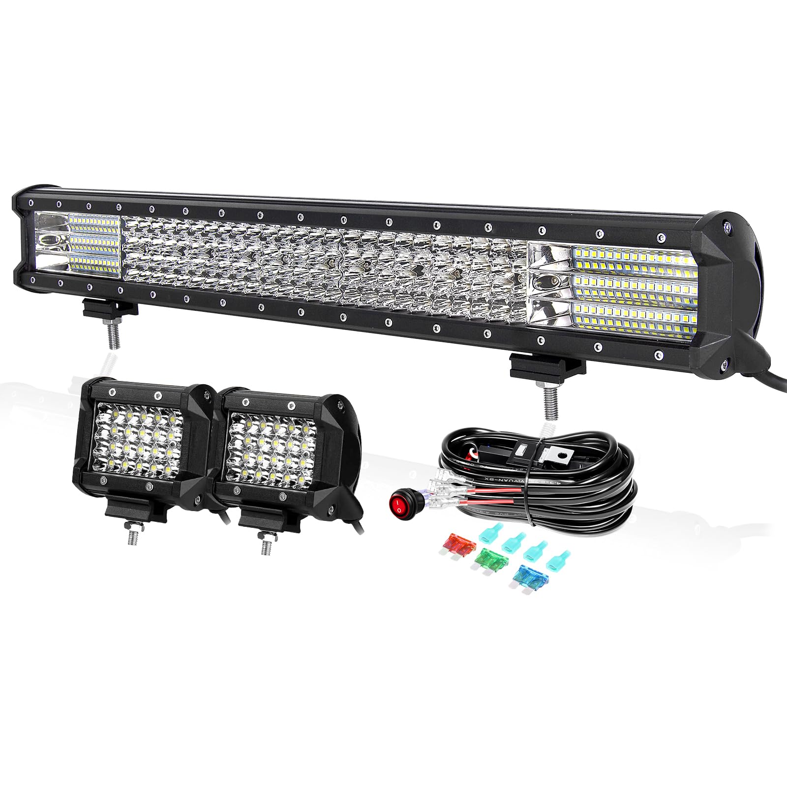 PICAA 23 Zoll 570W LED Lightbar+2X 4 Arbeitsscheinwerfer+Kabelbaum Kit, Vier Reihen Led Lichtbalken Auto Offroad 4x4 LKW 12V 24V Zusatzscheinwerfer 6000K Weiß PICAA 23 Zoll 570W LED Lightbar+2X 4 Arbeitsscheinwerfer+Kabelbaum Kit, Vier Reihen Led Lichtbalken Auto Offroad 4x4 LKW 12V 24V Zusatzscheinwerfer 6000K Weiß von PICAA