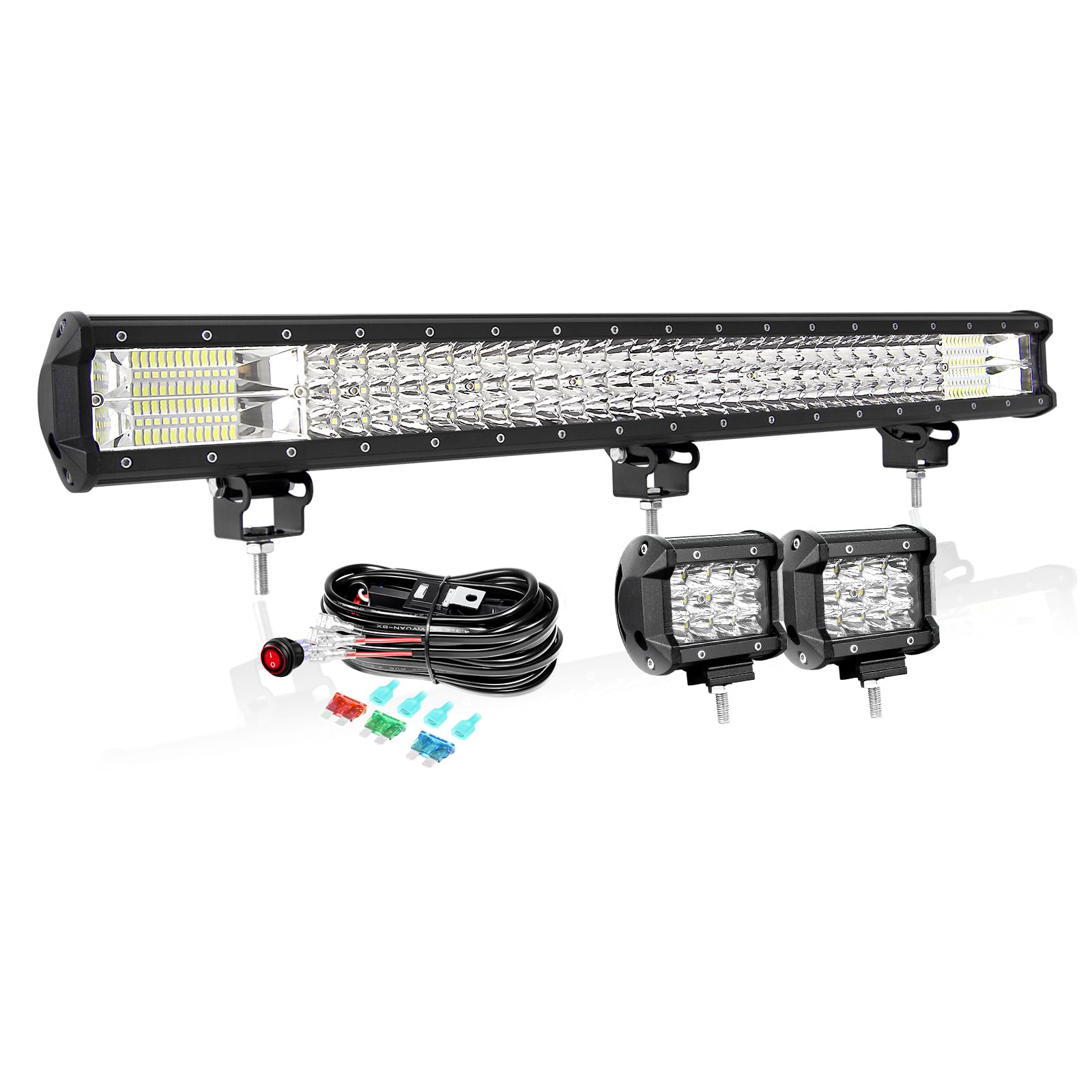 PICAA 28 Zoll 396W LED Lightbar+2x 4 36W LED Arbeitsscheinwerfer+Kabelbaum Kit, Tri-Reihen Led Lichtbalken 12V 24V Auto Offroad 4x4 Zusatzscheinwerfer Flutlicht Spotlight PICAA 28 Zoll 396W LED Lightbar+2x 4 36W LED Arbeitsscheinwerfer+Kabelbaum Kit, Tri-Reihen Led Lichtbalken 12V 24V Auto Offroad 4x4 Zusatzscheinwerfer Flutlicht Spotlight von PICAA