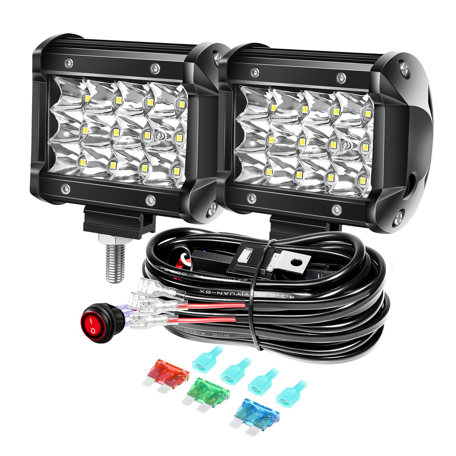 PICAA 2x 4 Zoll 36W LED Arbeitsscheinwerfer mit Kabelbaum Kit, 12V 24V Led Lichtleiste Zusatzscheinwerfer Flutlicht für Auto Offroad 4x4 LKW ATV SUV Motorrad PICAA 2x 4 Zoll 36W LED Arbeitsscheinwerfer mit Kabelbaum Kit, 12V 24V Led Lichtleiste Zusatzscheinwerfer Flutlicht für Auto Offroad 4x4 LKW ATV SUV Motorrad von PICAA