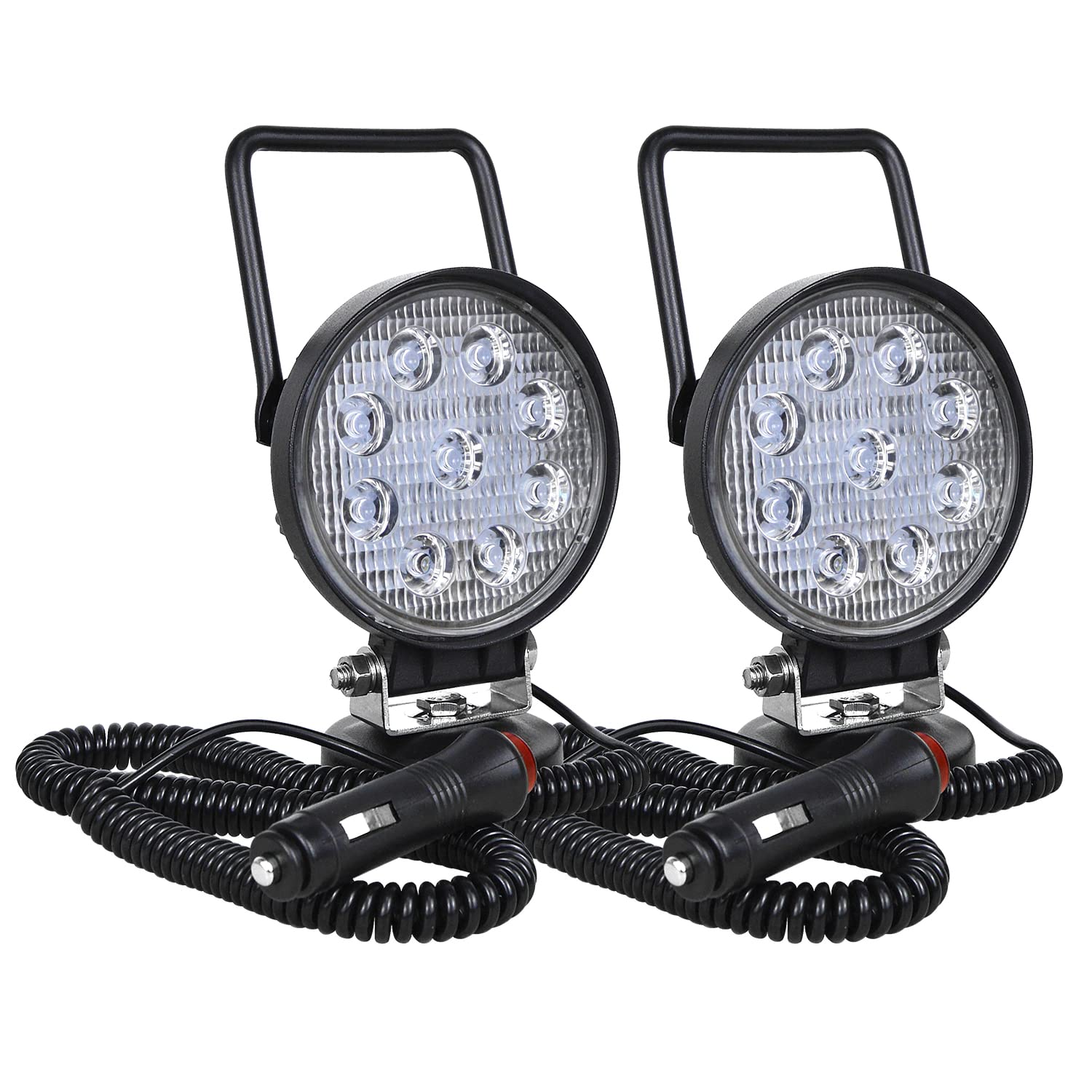 PICAA 2tlg 4 Zoll 27W Magnetische LED Arbeitsscheinwerfer Floodlicht Einstecken 12V 24V Lightbar für Auto Offroad 4X4 Traktor LKW 6000K Weiß Nebelscheinwerfer von PICAA