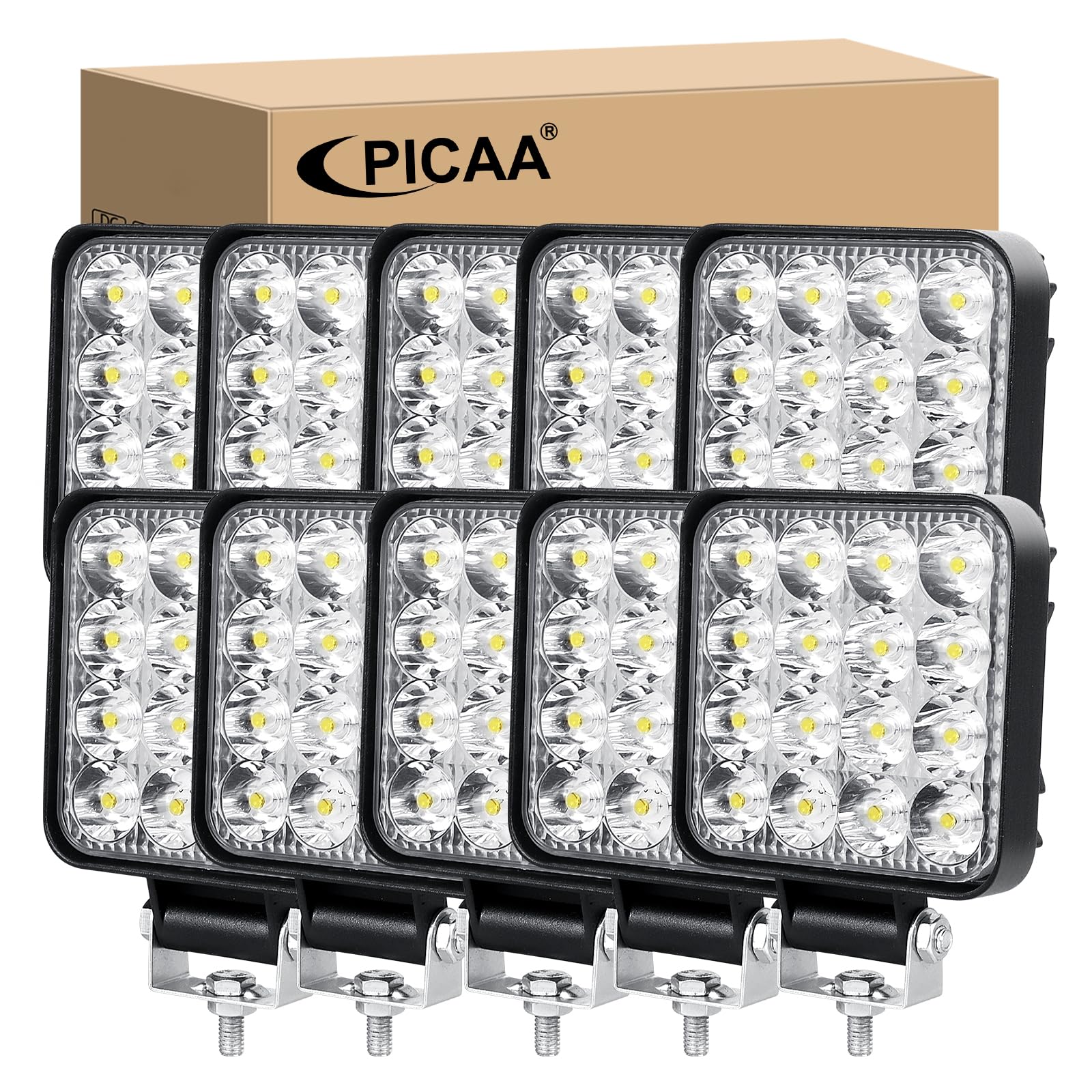 PICAA Mini LED Arbeitsscheinwerfer, 10 Stücke 3.3 Zoll 48W 12V 24V 6000K Weiß Led Nebelscheinwerfer für Auto Offroad 4X4 Traktor LKW von PICAA