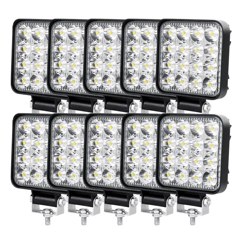 PICAA Mini LED Arbeitsscheinwerfer, 10 Stücke 3.3 Zoll 48W 12V 24V 6000K Weiß Led Nebelscheinwerfer für Auto Offroad 4X4 Traktor LKW von PICAA