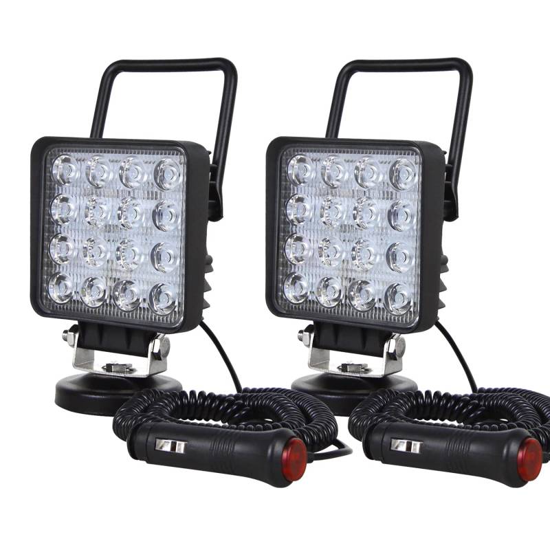 PICAA 2tlg 4 Zoll LED Arbeitsscheinwerfer mit Magnetfuß, Quadrat 48W Led Flutlicht Lightbar Auto Offroad 4x4 LKW Traktor 12V 24V Zusatzscheinwerfer von PICAA