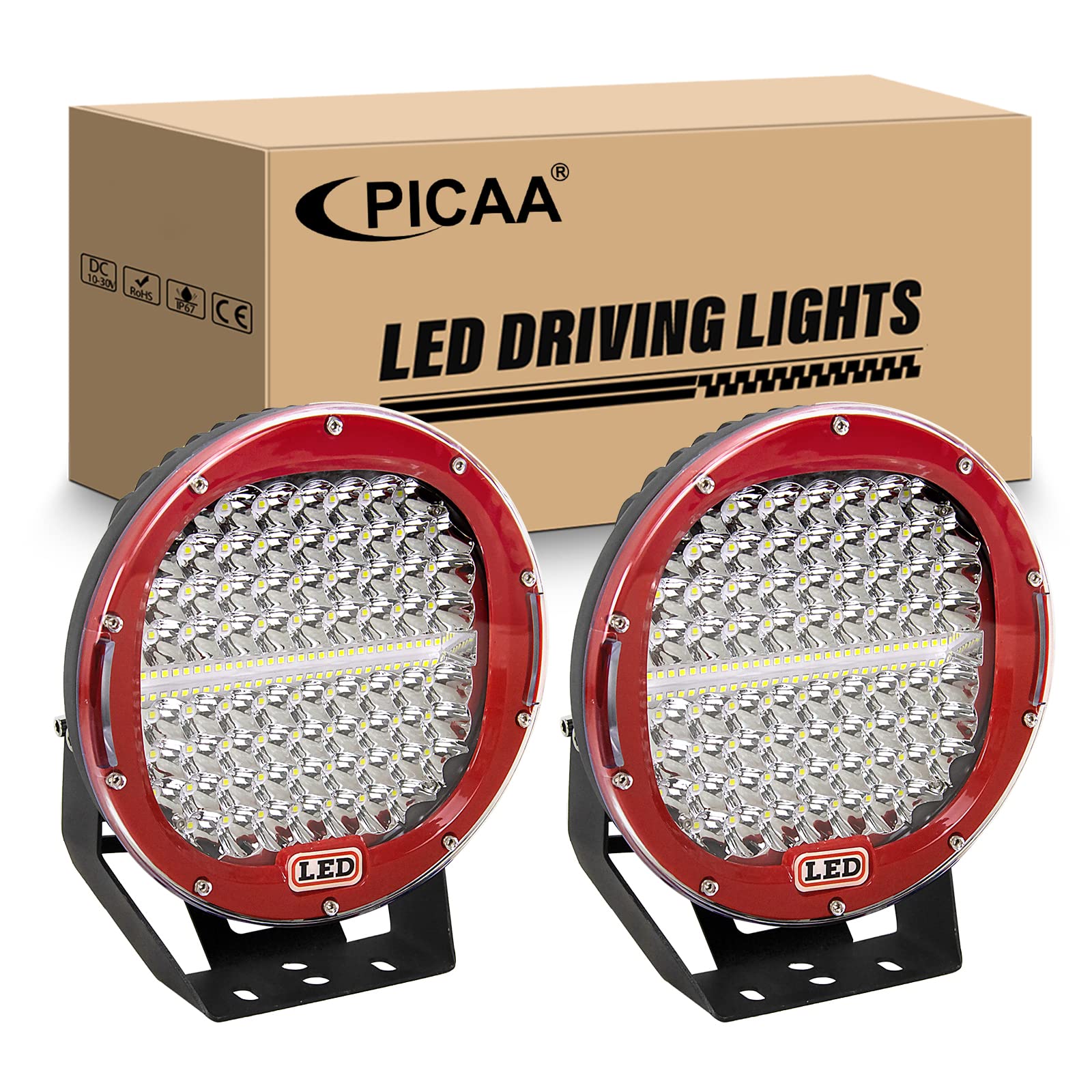PICAA 2tlg Rot 9 Zoll 294W Rund LED Arbeitsscheinwerfer, 12V 24V Led Lightbar Lichtbalken für Auto Offroad 4X4 Traktor LKW Fahrzeuge, 6000K Weiß Wasserdicht PICAA 2tlg Rot 9 Zoll 294W Rund LED Arbeitsscheinwerfer, 12V 24V Led Lightbar Lichtbalken für Auto Offroad 4X4 Traktor LKW Fahrzeuge, 6000K Weiß Wasserdicht von PICAA