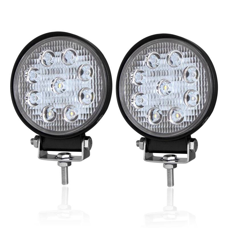 PICAA 2x Rund LED Arbeitsscheinwerfer, 4 Zoll 27W LED Offroad Zusatzscheinwerfer 12V 24V Scheinwerfer 6000K Rückfahrscheinwerfer für Traktor SUV LKW 4x4 ATV von PICAA