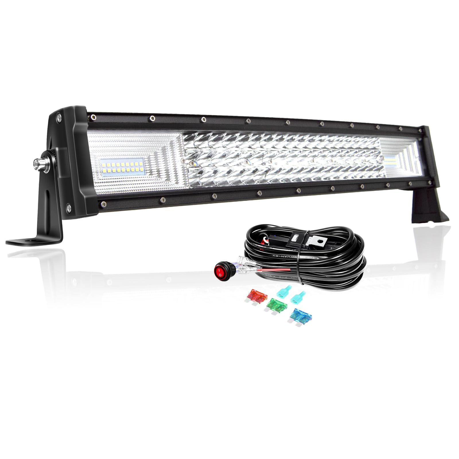 PICAA 3 Rows Gewölbt 22 Zoll LED Lightbar 270W mit Kabelbaum Kit Lichtbalken Arbeitsscheinwerfer Flutlicht Spotlight für Offroad Auto 12V 6000K Weiß von PICAA