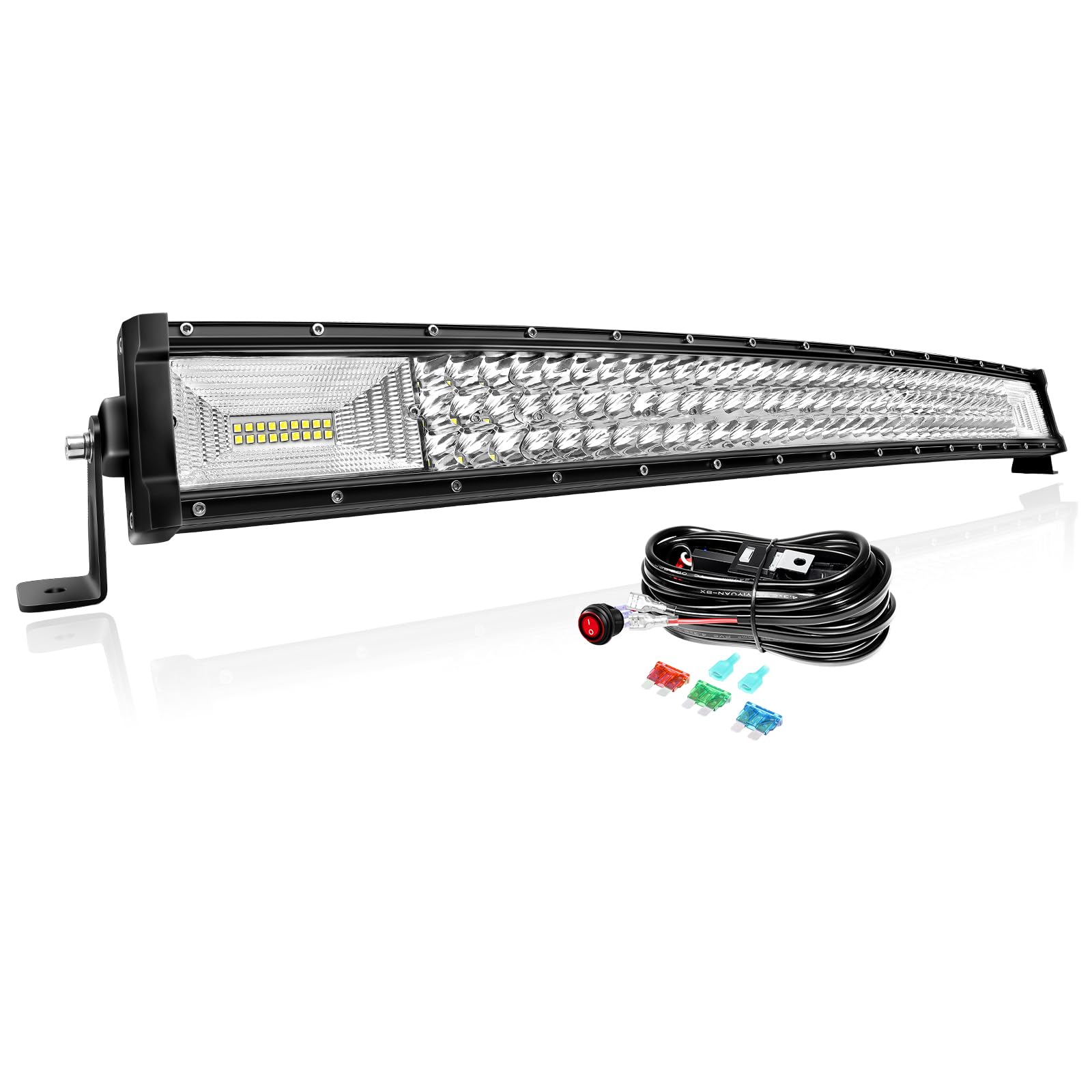 PICAA 3 Rows Gewölbt 32 Zoll LED Lightbar 405W mit Kabelbaum Kit Lichtbalken Arbeitsscheinwerfer Flutlicht Spotlight für Offroad Auto 12V 6000K Weiß von PICAA