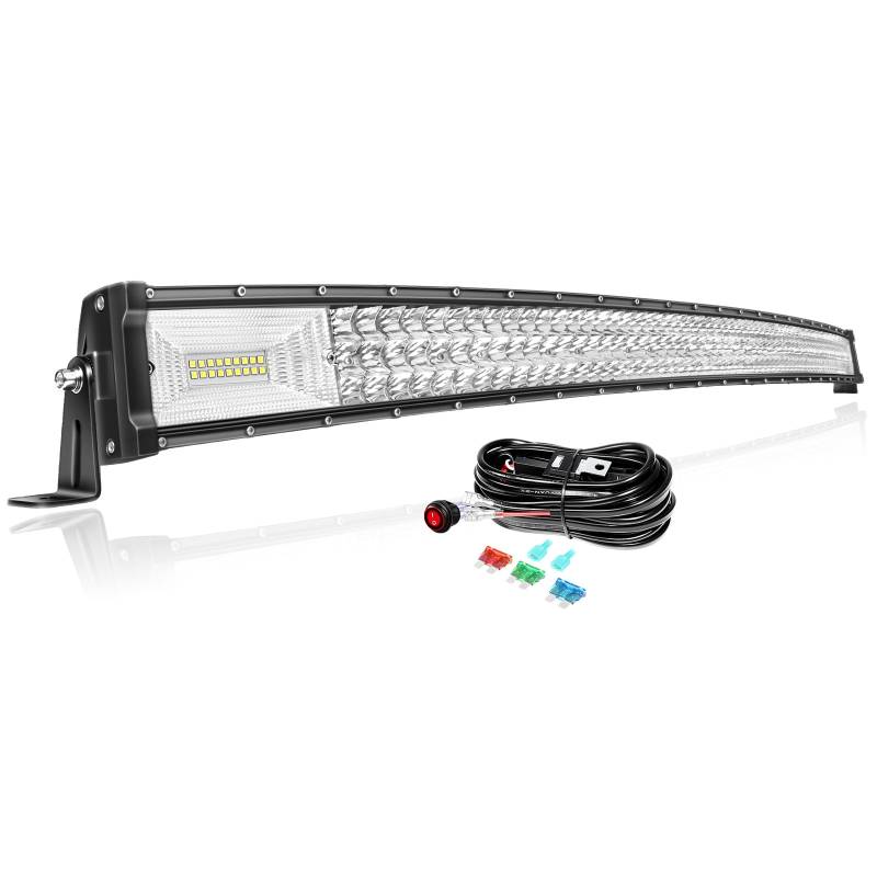 PICAA 3 Rows Gewölbt 52 Zoll LED Lightbar 675W mit Kabelbaum Kit Lichtbalken Arbeitsscheinwerfer Flutlicht Spotlight für Offroad Auto 12V 6000K Weiß von PICAA