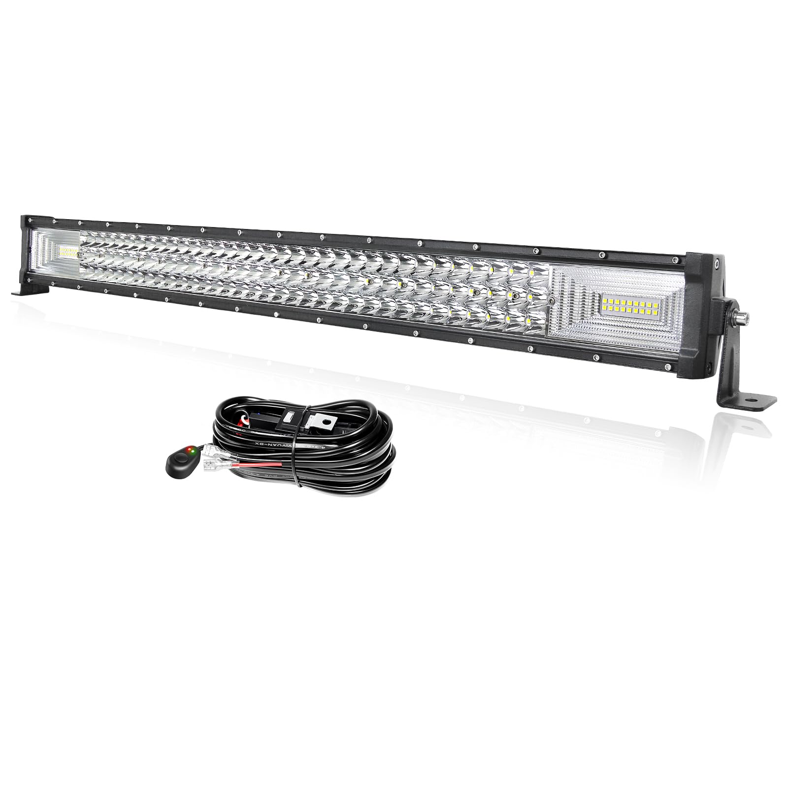 PICAA 32 Zoll 405W 3 Rows LED Lightbar Auto 12V Mit Kabelbaum Kit Led Lichtbalken Arbeitsscheinwerfer Bar 6000K Weiß Wasserdicht für Offroad LKW 4WD 4x4 SUV KFZ UTE ATV von PICAA