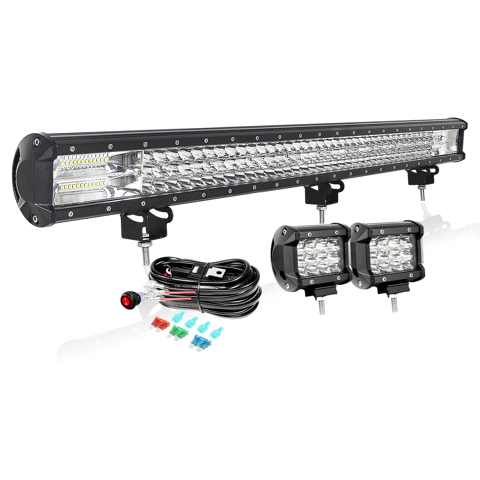 PICAA 34 Zoll 468W LED Lightbar+2X 4 36W LED Arbeitsscheinwerfer+Kabelbaum Kit, Tri-Reihen Led Lichtbalken 12V 24V Auto Offroad 4x4 Zusatzscheinwerfer Flutlicht Spotlight PICAA 34 Zoll 468W LED Lightbar+2X 4 36W LED Arbeitsscheinwerfer+Kabelbaum Kit, Tri-Reihen Led Lichtbalken 12V 24V Auto Offroad 4x4 Zusatzscheinwerfer Flutlicht Spotlight von PICAA
