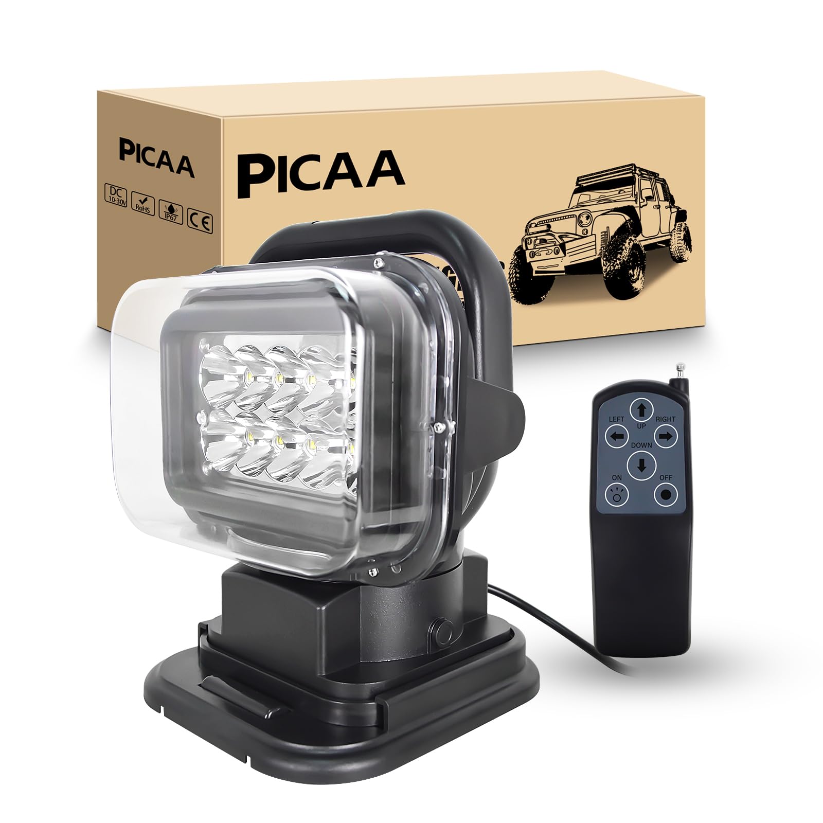 PICAA 3D Led Arbeitsscheinwerfer,LED Suchscheinwerfer Arbeitsleuchte Funkfernsteuerbar mit Magnetfuß Suchlicht - Wetterfest 360 Grad Drehbar für Auto Offroad Jagd Boot Garden 50 W DC 12V Schwarz PICAA 3D Led Arbeitsscheinwerfer,LED Suchscheinwerfer Arbeitsleuchte Funkfernsteuerbar mit Magnetfuß Suchlicht - Wetterfest 360 Grad Drehbar für Auto Offroad Jagd Boot Garden 50 W DC 12V Schwarz von PICAA