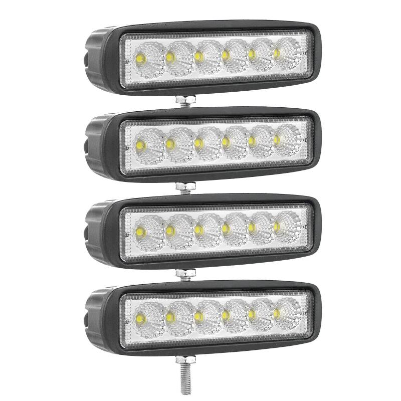 PICAA LED Arbeitsscheinwerfer, 4 Stücke 6 Zoll 18W Flutlicht, LED Scheinwerfer 12V 24V 6000K Offroad Zusatzscheinwerfer Rückfahrscheinwerfer für SUV, Traktor, LKW, 4x4, ATV von PICAA