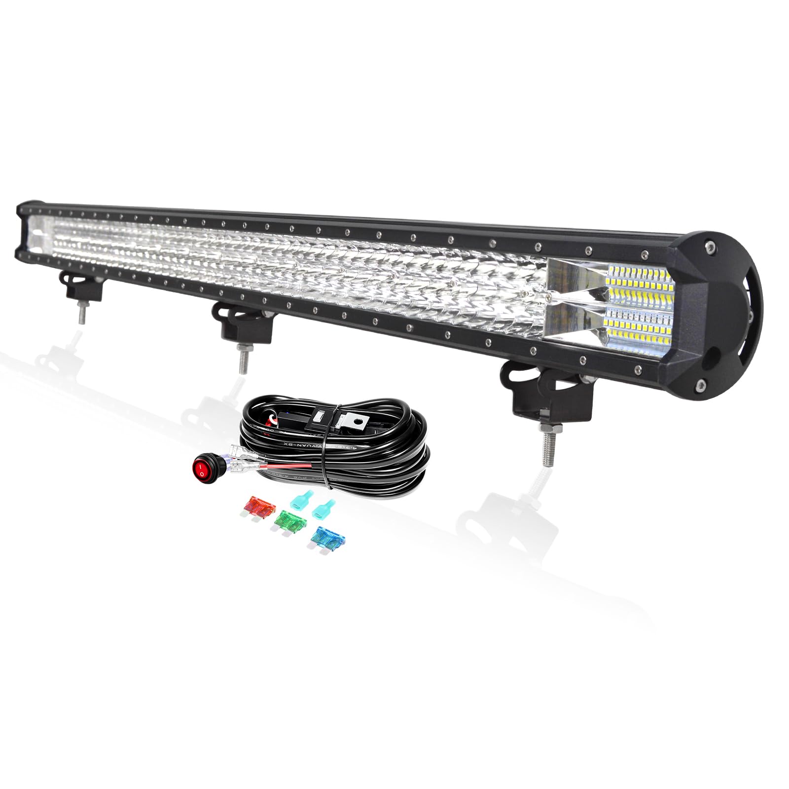 PICAA 45 Zoll 612W LED Lightbar mit Kabelbaum Kit, Tri-Reihen LED Arbeitsscheinwerfer Lichtbalken 12V 24V Auto Offroad 4x4 Zusatzscheinwerfer Flutlicht Spotlight von PICAA