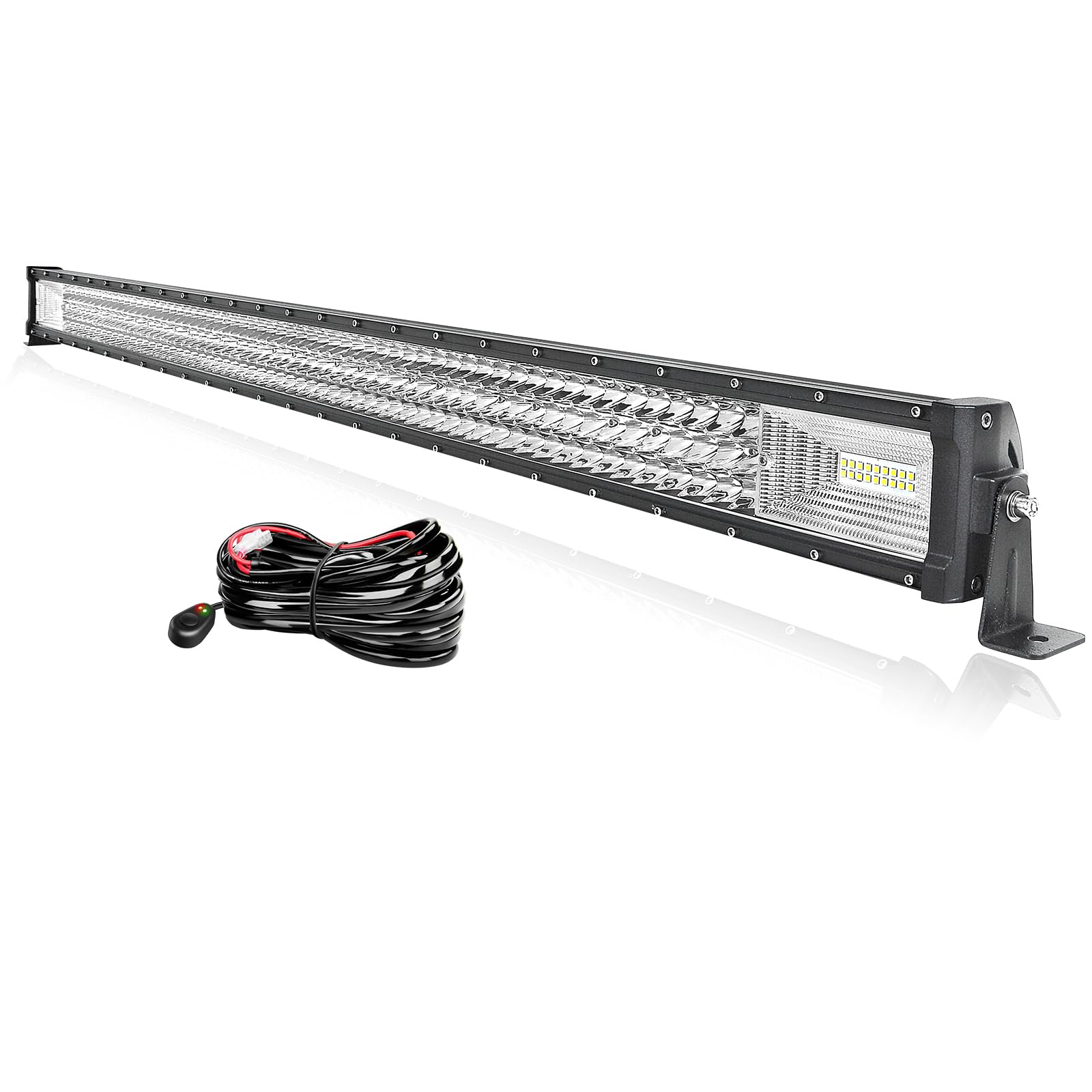 PICAA 52 Zoll 675W 3 Rows LED Lightbar Auto 12V Mit Kabelbaum Kit Led Lichtbalken Arbeitsscheinwerfer Bar 6000K Weiß Wasserdicht für Offroad LKW 4WD 4x4 SUV KFZ UTE ATV von PICAA