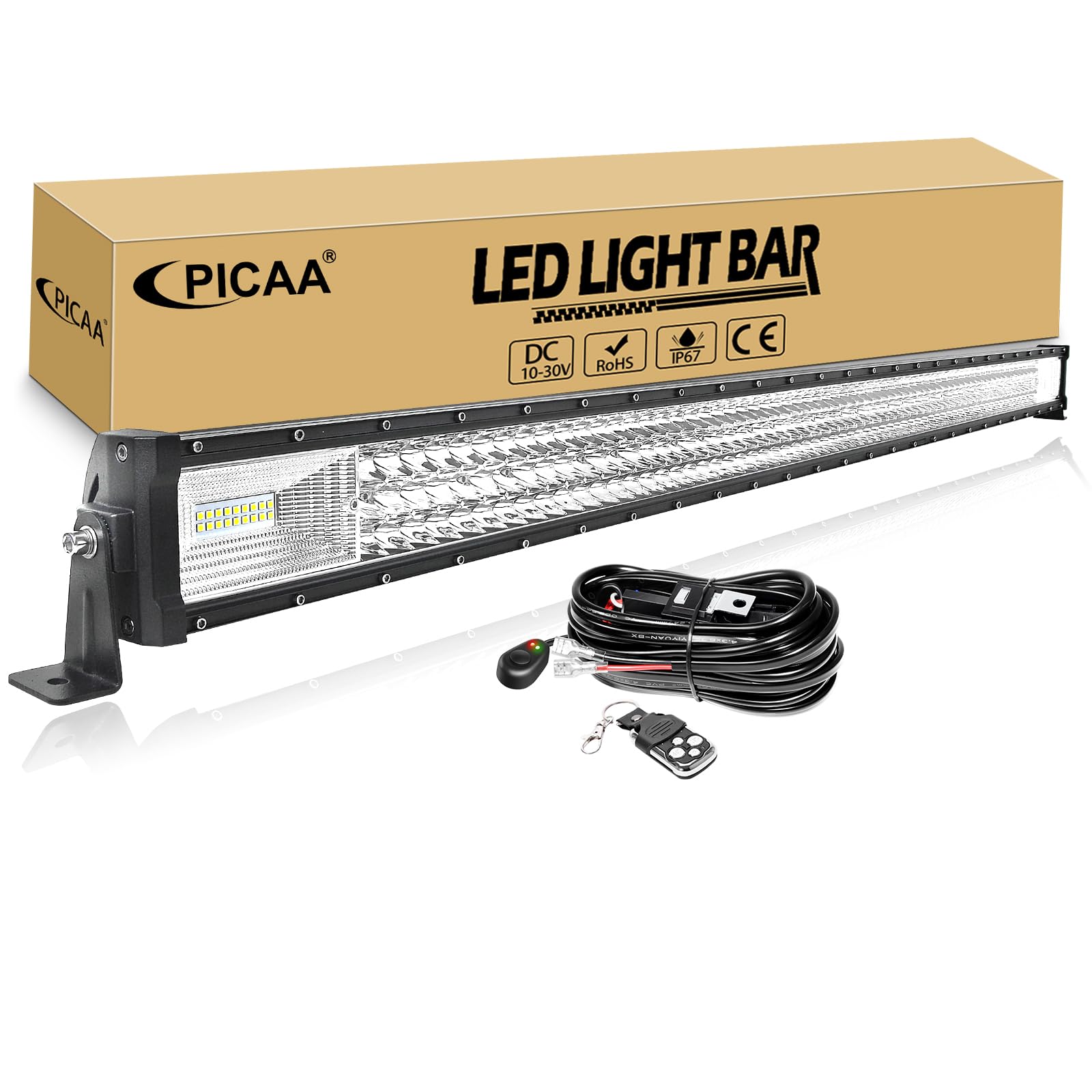 PICAA 52 Zoll 675W LED Arbeitsscheinwerfer mit Blitz Kabelbaum Kit, Tri-Reihen LED Lightbar Lichtbalken 12V 24V Lichtleiste Auto Offroad 4x4 Zusatzscheinwerfer von PICAA