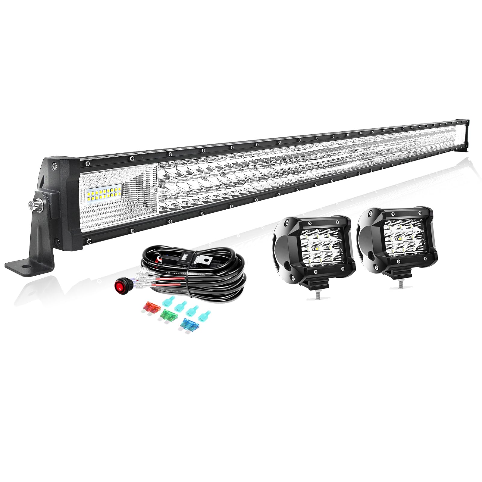 PICAA 52 Zoll 675W LED Lightbar+2X 4 36W Arbeitsscheinwerfer+Kabelbaum Kit, Tri-Reihen Led Lichtbalken 12V 24V Auto Offroad 4x4 Zusatzscheinwerfer Flutlicht Spotlight PICAA 52 Zoll 675W LED Lightbar+2X 4 36W Arbeitsscheinwerfer+Kabelbaum Kit, Tri-Reihen Led Lichtbalken 12V 24V Auto Offroad 4x4 Zusatzscheinwerfer Flutlicht Spotlight von PICAA