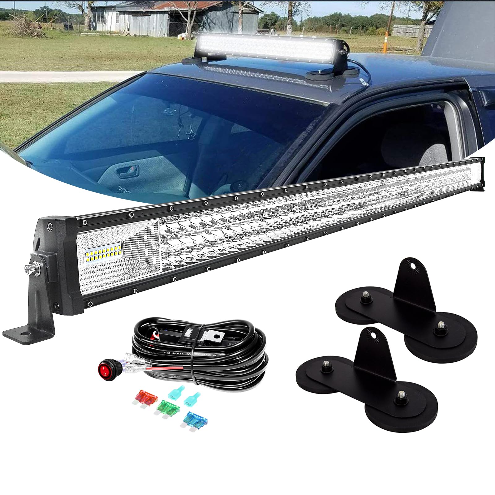 PICAA 52 Zoll 675W LED Lightbar mit Magnetische Halterung Kabelbaum Kit, Tri-Reihen LED Arbeitsscheinwerfer Lichtbalken 12V 24V Lichtleiste Auto Offroad 4x4 Zusatzscheinwerfer PICAA 52 Zoll 675W LED Lightbar mit Magnetische Halterung Kabelbaum Kit, Tri-Reihen LED Arbeitsscheinwerfer Lichtbalken 12V 24V Lichtleiste Auto Offroad 4x4 Zusatzscheinwerfer von PICAA