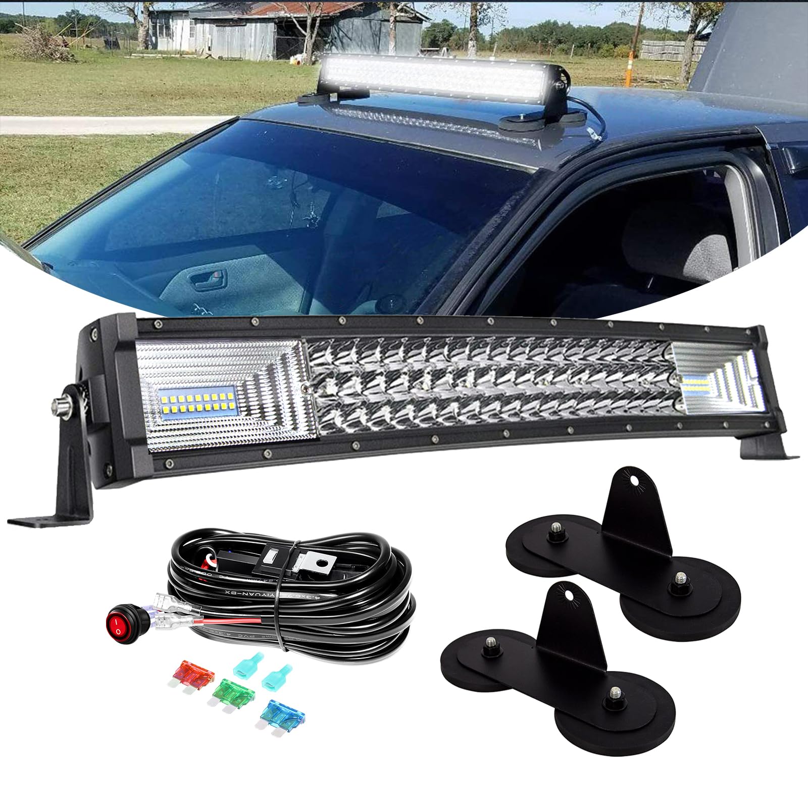 PICAA Gebogen 22 Zoll 270W LED Arbeitsscheinwerfer Bar+Magnetische Halterung+Kabelbaum Kit, Tri-Reihen LED Lightbar Lichtbalken 12V 24V Auto Offroad 4x4 Zusatzscheinwerfer PICAA Gebogen 22 Zoll 270W LED Arbeitsscheinwerfer Bar+Magnetische Halterung+Kabelbaum Kit, Tri-Reihen LED Lightbar Lichtbalken 12V 24V Auto Offroad 4x4 Zusatzscheinwerfer von PICAA