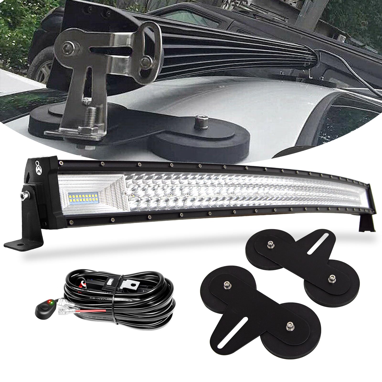 PICAA Gebogen 42 Zoll 540W LED Arbeitsscheinwerfer mit Magnetische Halterung Kabelbaum Kit, Tri-Reihen LED Lightbar Lichtbalken 12V Lichtleiste Auto Offroad Zusatzscheinwerfer PICAA Gebogen 42 Zoll 540W LED Arbeitsscheinwerfer mit Magnetische Halterung Kabelbaum Kit, Tri-Reihen LED Lightbar Lichtbalken 12V Lichtleiste Auto Offroad Zusatzscheinwerfer von PICAA