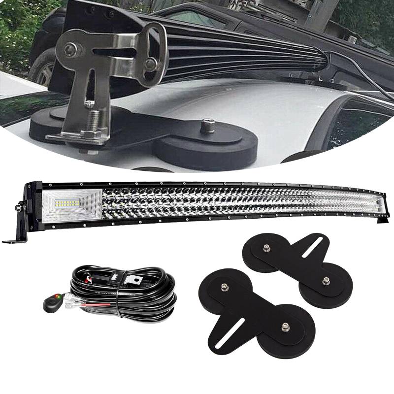 PICAA Gebogen 50 Zoll 648W LED Arbeitsscheinwerfer mit Magnetische Halterung Kabelbaum Kit, Tri-Reihen LED Lightbar Lichtbalken 12V Lichtleiste Auto Offroad Zusatzscheinwerfer von PICAA