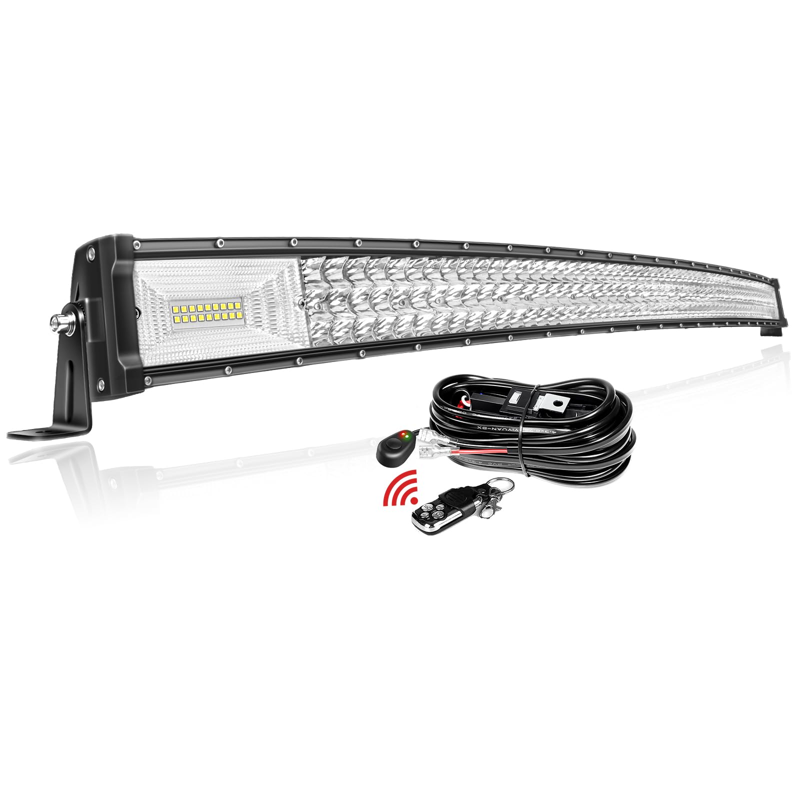 PICAA Gebogen 50 Zoll 648W LED Lightbar mit Blitz Kabelbaum Kit, Tri-Reihen LED Arbeitsscheinwerfer Lichtbalken 12V 24V Auto Offroad 4x4 Zusatzscheinwerfer von PICAA