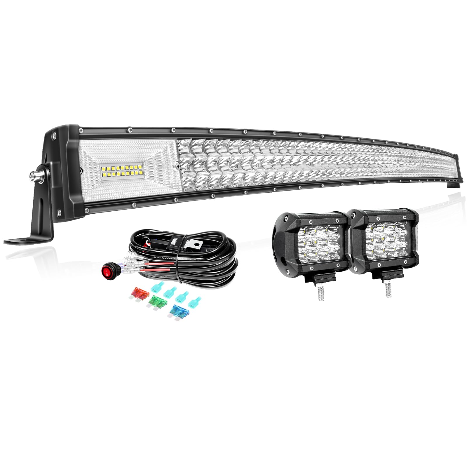 PICAA Gebogen 52 Zoll 675W LED Lightbar+2x 4 36W Arbeitsscheinwerfer+Kabelbaum Kit, Tri-Reihen Led Lichtbalken 12V 24V Auto Offroad 4x4 Zusatzscheinwerfer PICAA Gebogen 52 Zoll 675W LED Lightbar+2x 4 36W Arbeitsscheinwerfer+Kabelbaum Kit, Tri-Reihen Led Lichtbalken 12V 24V Auto Offroad 4x4 Zusatzscheinwerfer von PICAA