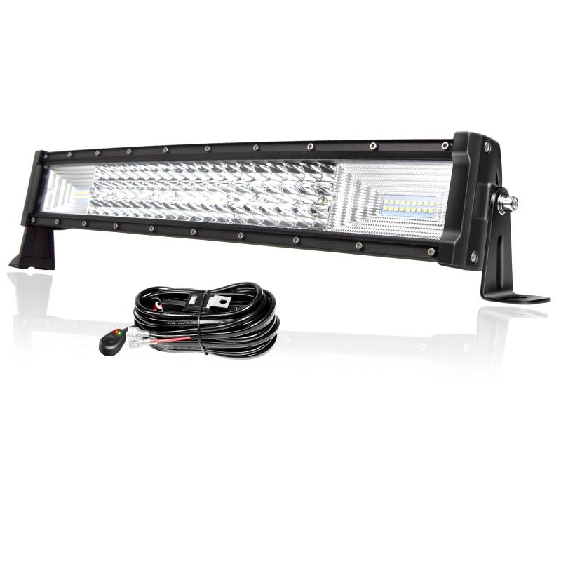 PICAA Gebogene LED Lightbar 22 Zoll 270W mit 12V Kabelbaum Kit, Tri-Reihen Spot Flood Combo Lichtbalken Arbeitsscheinwerfer für Auto Offroad 4X4 SUV LKW ATV von PICAA