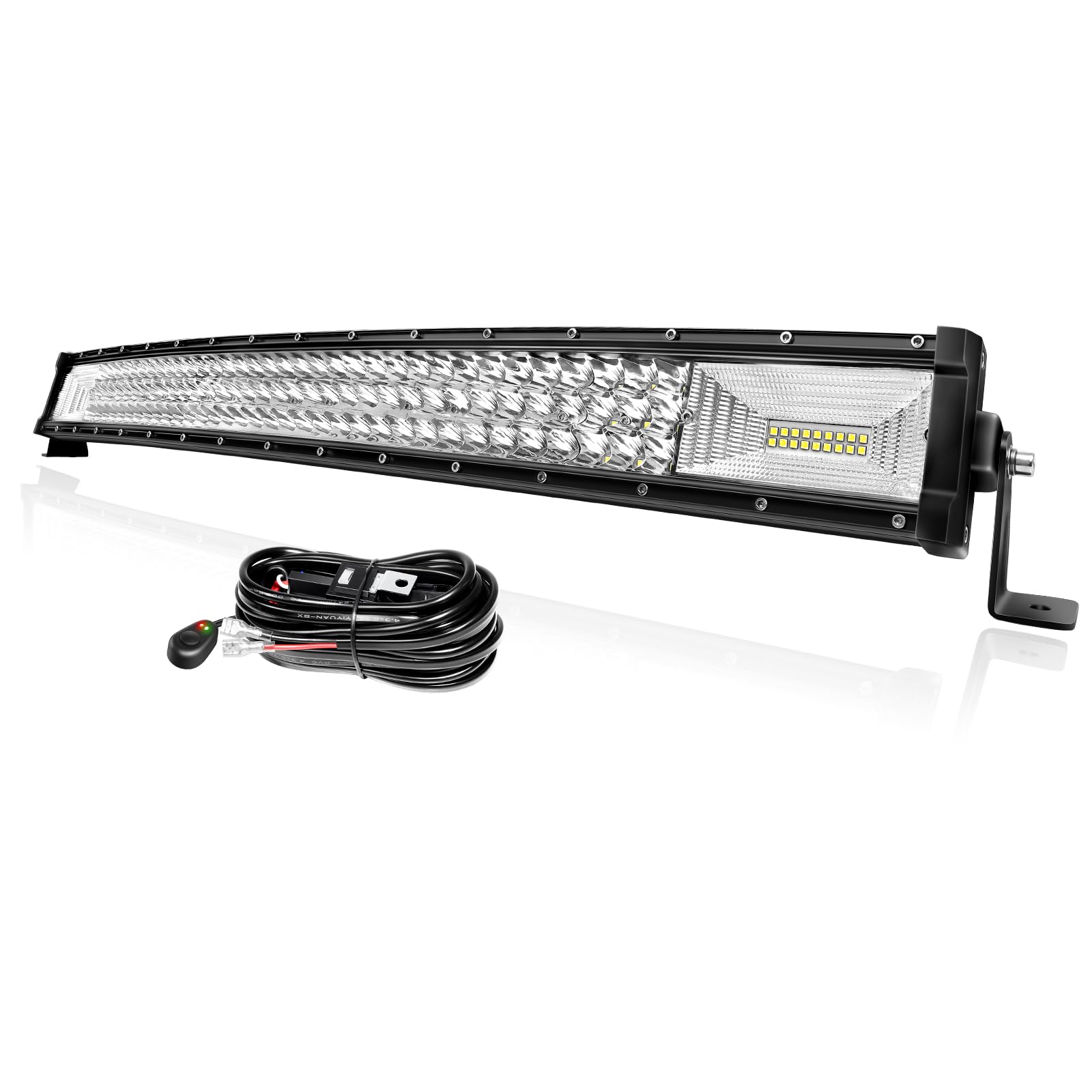 PICAA Gebogene LED Lightbar 32 Zoll 405W mit 12V Kabelbaum Kit, Tri-Reihen Spot Flood Combo Lichtbalken Arbeitsscheinwerfer für Auto Offroad 4X4 SUV LKW ATV von PICAA